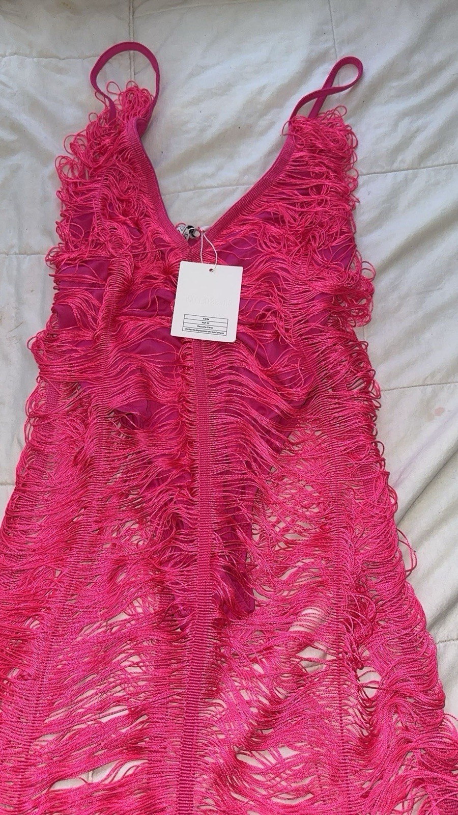 Women’s Pink Sheer Lace Fringe Chemise Sleeveless V-Neck Solid Size S