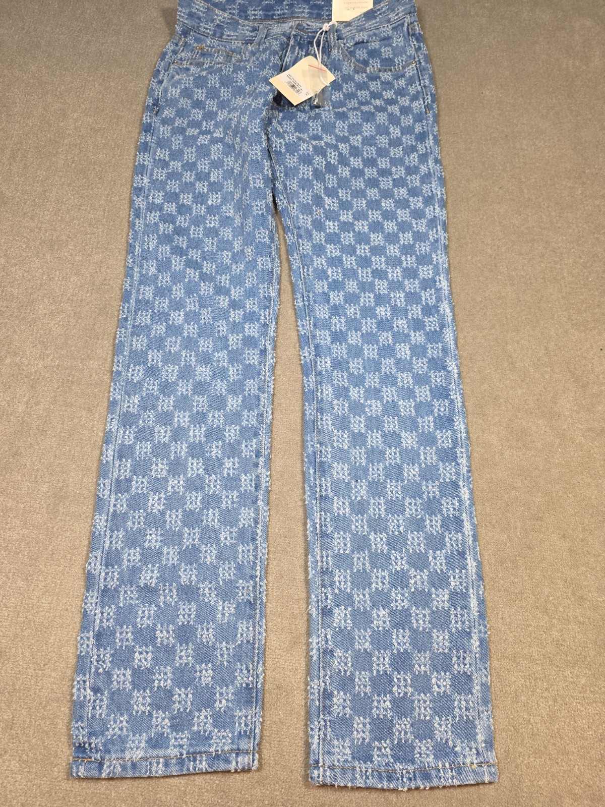 MNML Men Jean 30X32 Blue Denim Monogram Print 100% Cotton NWT