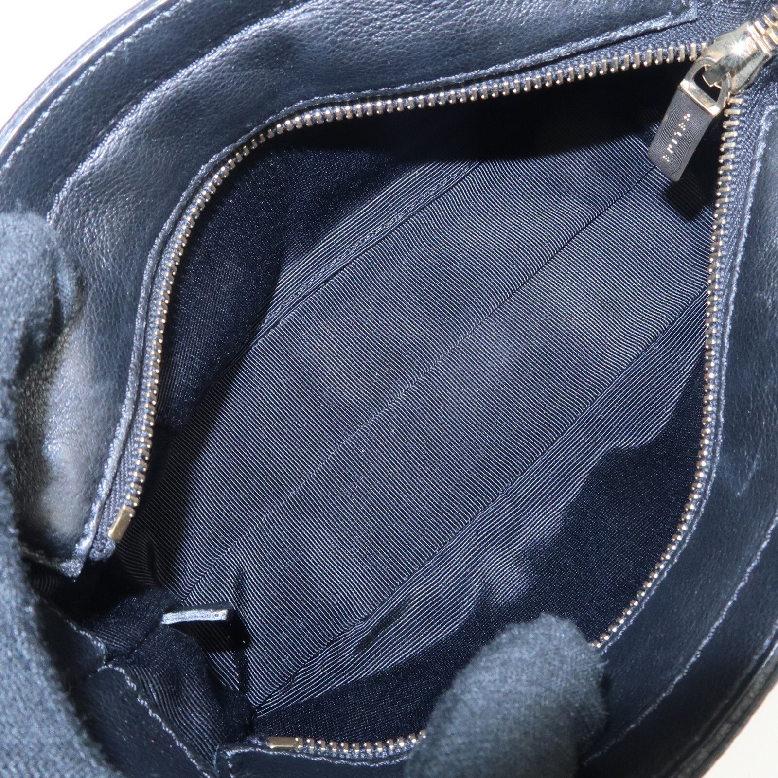 CELINE Macadam Mini Boogie Bag Beads Macadam Stamp Satin Leather Auth Used