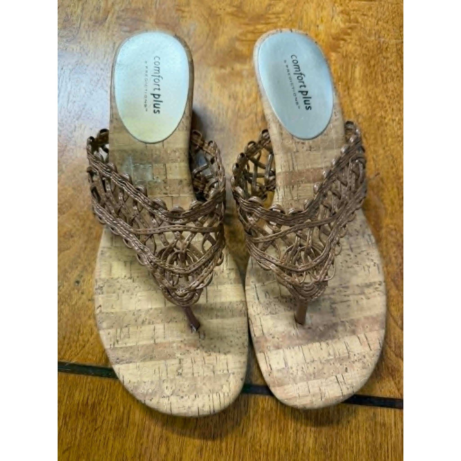 Comfort Plus by Predictions Brown Woven Cork Wedge Sandals Womens 9.5 152189