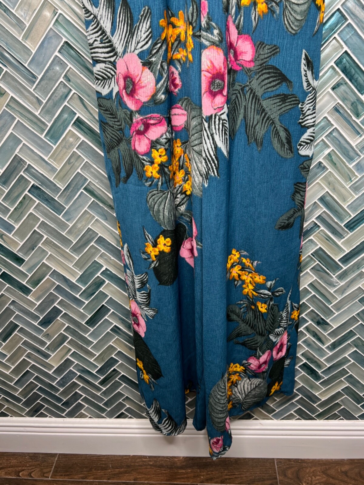 CHARLOTTE RUSSE DRK TEAL FLORAL TIE FRONT TROPICAL HIGH WAISTED JUMPER ROMPER XS