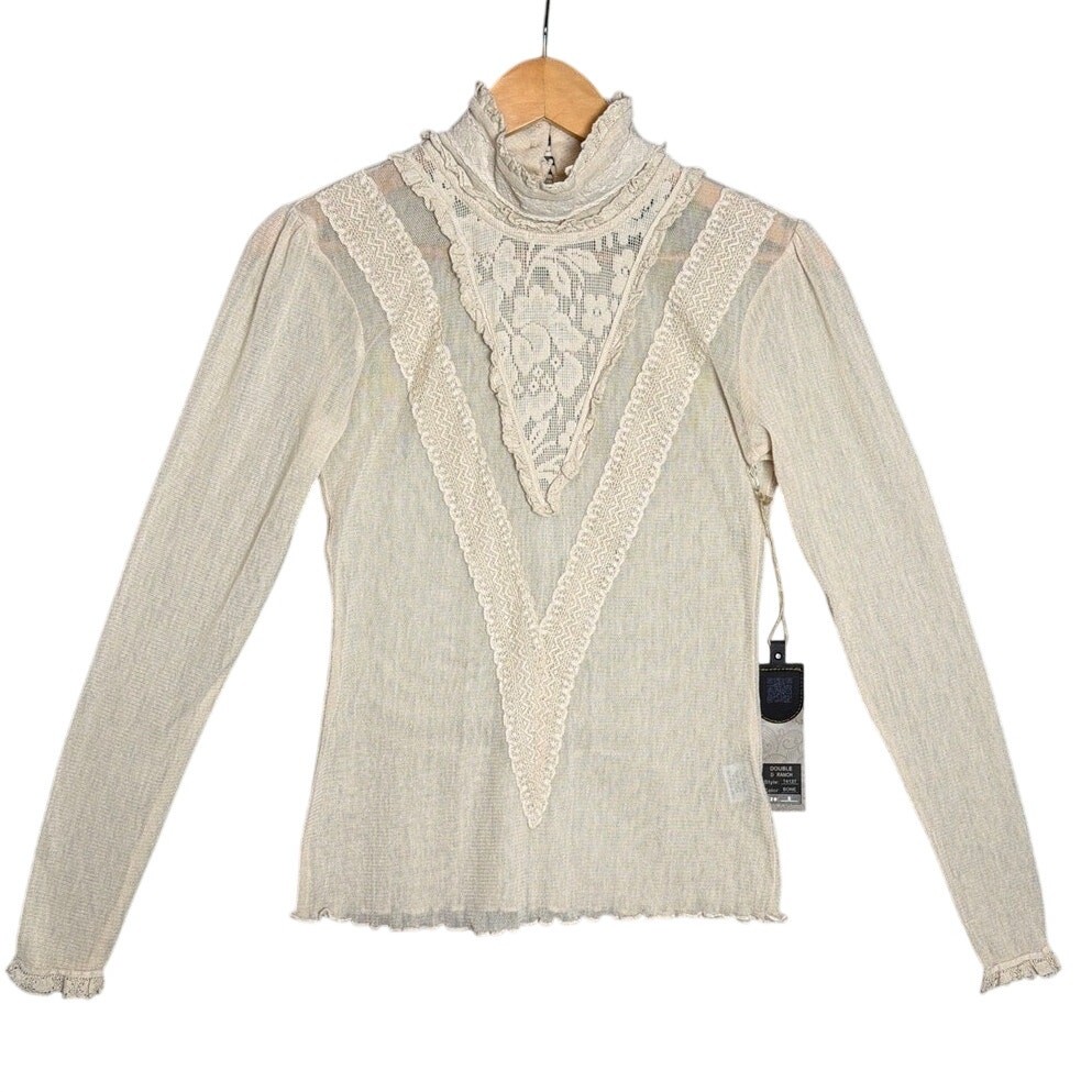 Double D Ranch Lace Mock Neck Top NWT Romantic Western Boho Cottage Size S