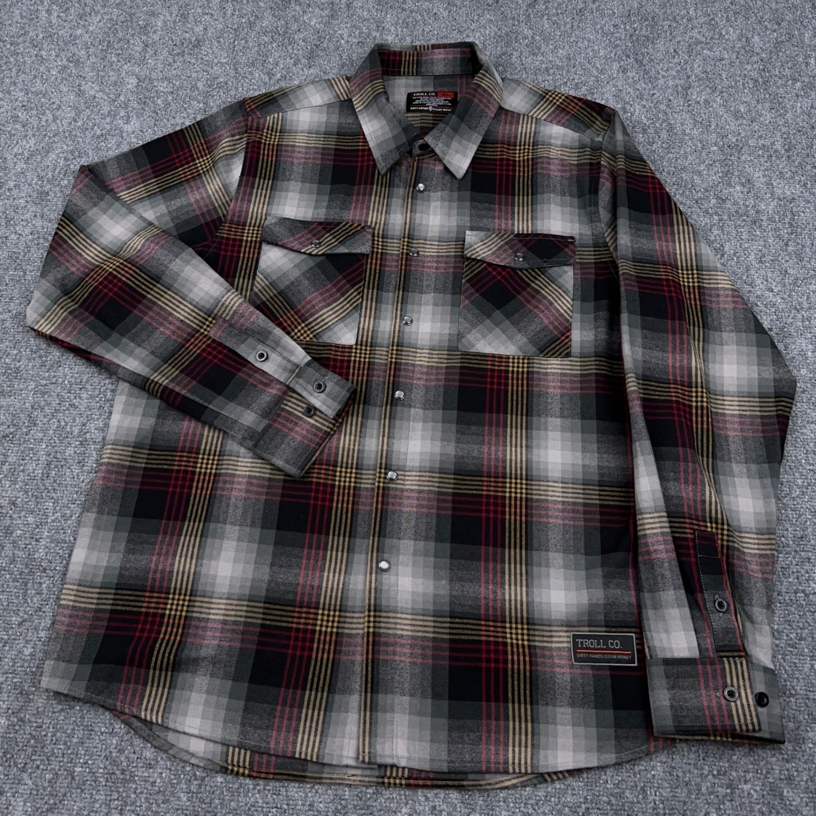 Troll Co. True Grit Flannel Men’s XL Multicolor Plaid Workwear Pearl Snap Button