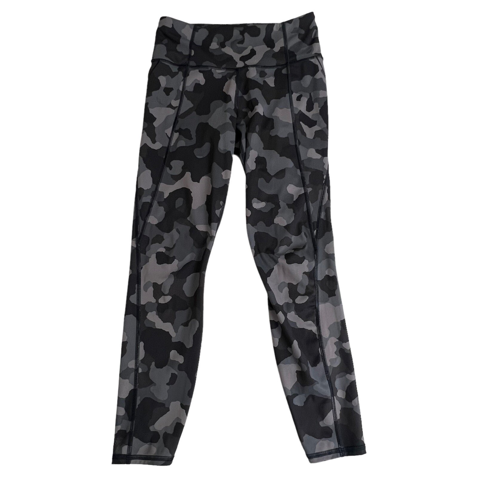 Athleta Womens S Lightning Camo 7/8 Tight Leggings Grey High Rise Pockets