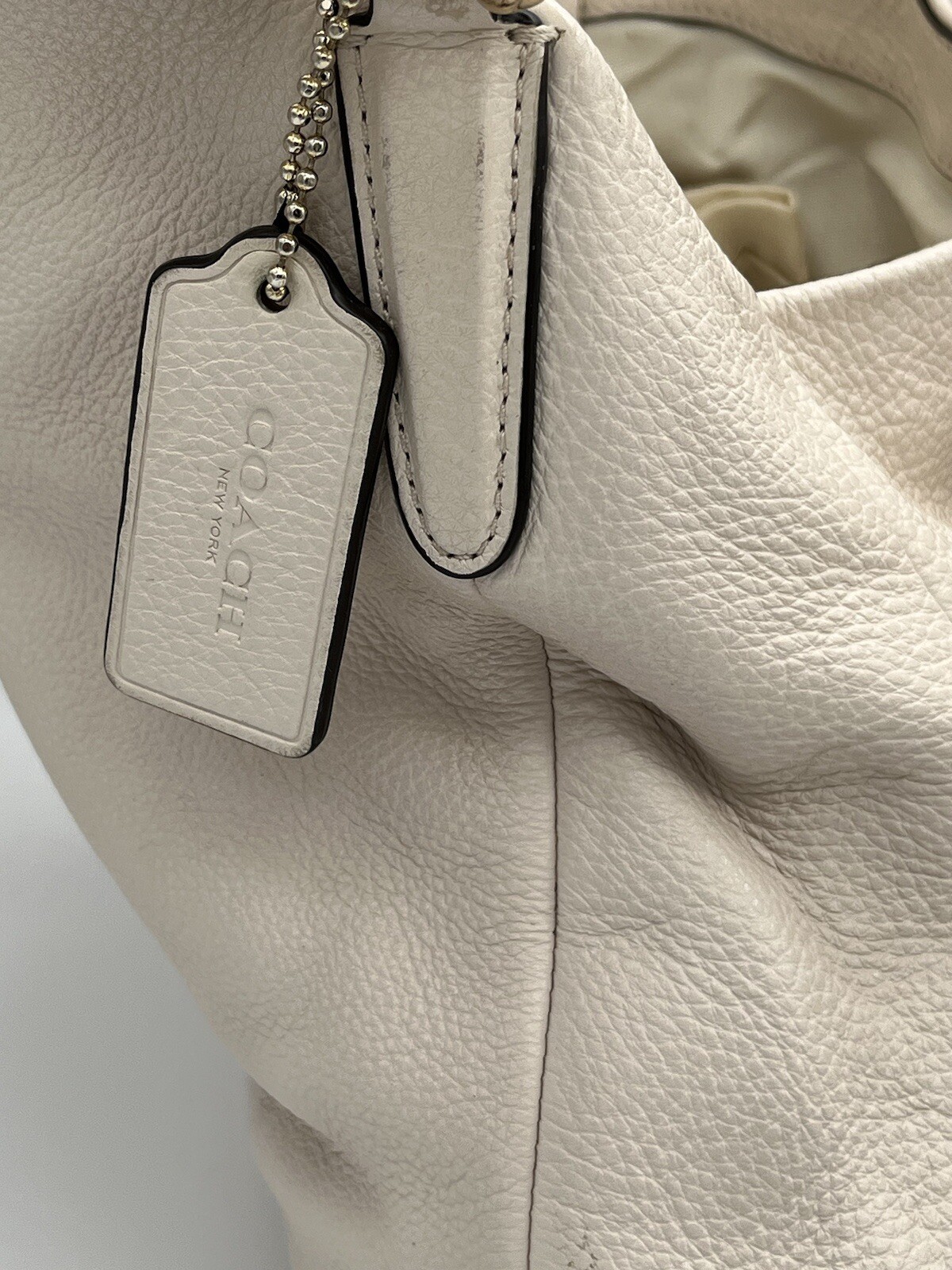 Coach Madison Phoebe Shoulder Bag Bone Pebbled Leather F35723 Compartments 3 Zip