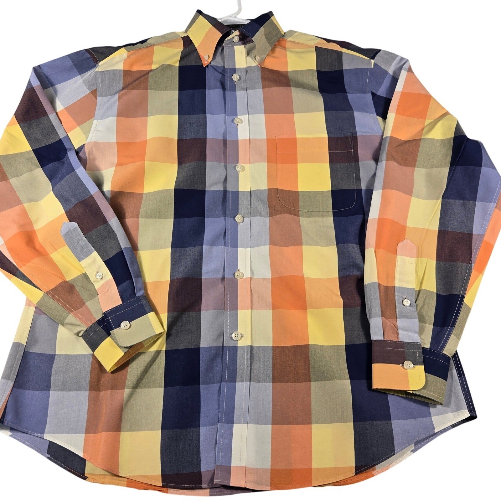 Enro Signature Mens Large Non-Iron Cotton Plaid Button Down Shirt Multi Color