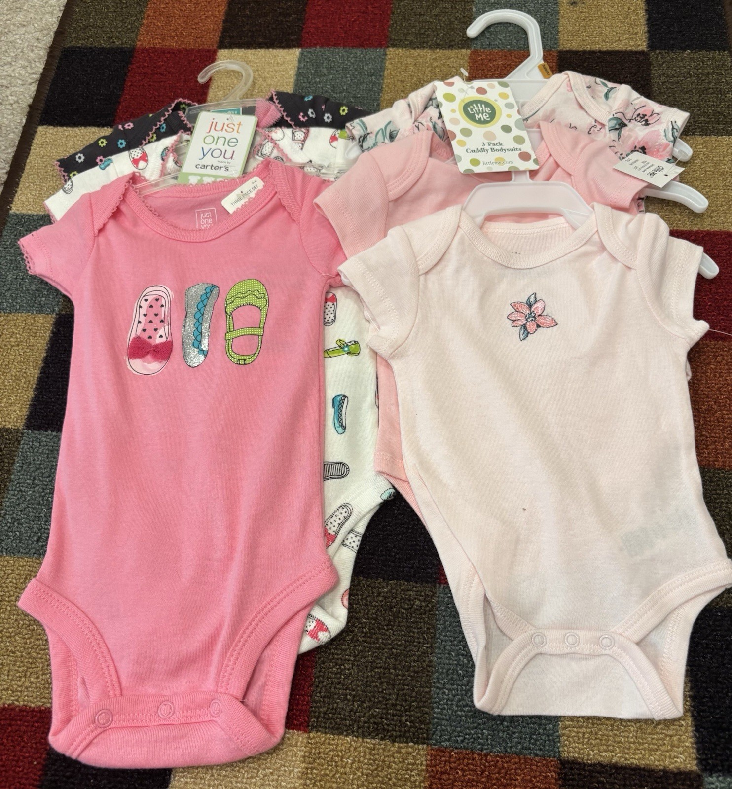 6pc Baby Girl Bodysuit Lot NWT Little Me Carter’s Newborn 0-3M 3M Pink Floral