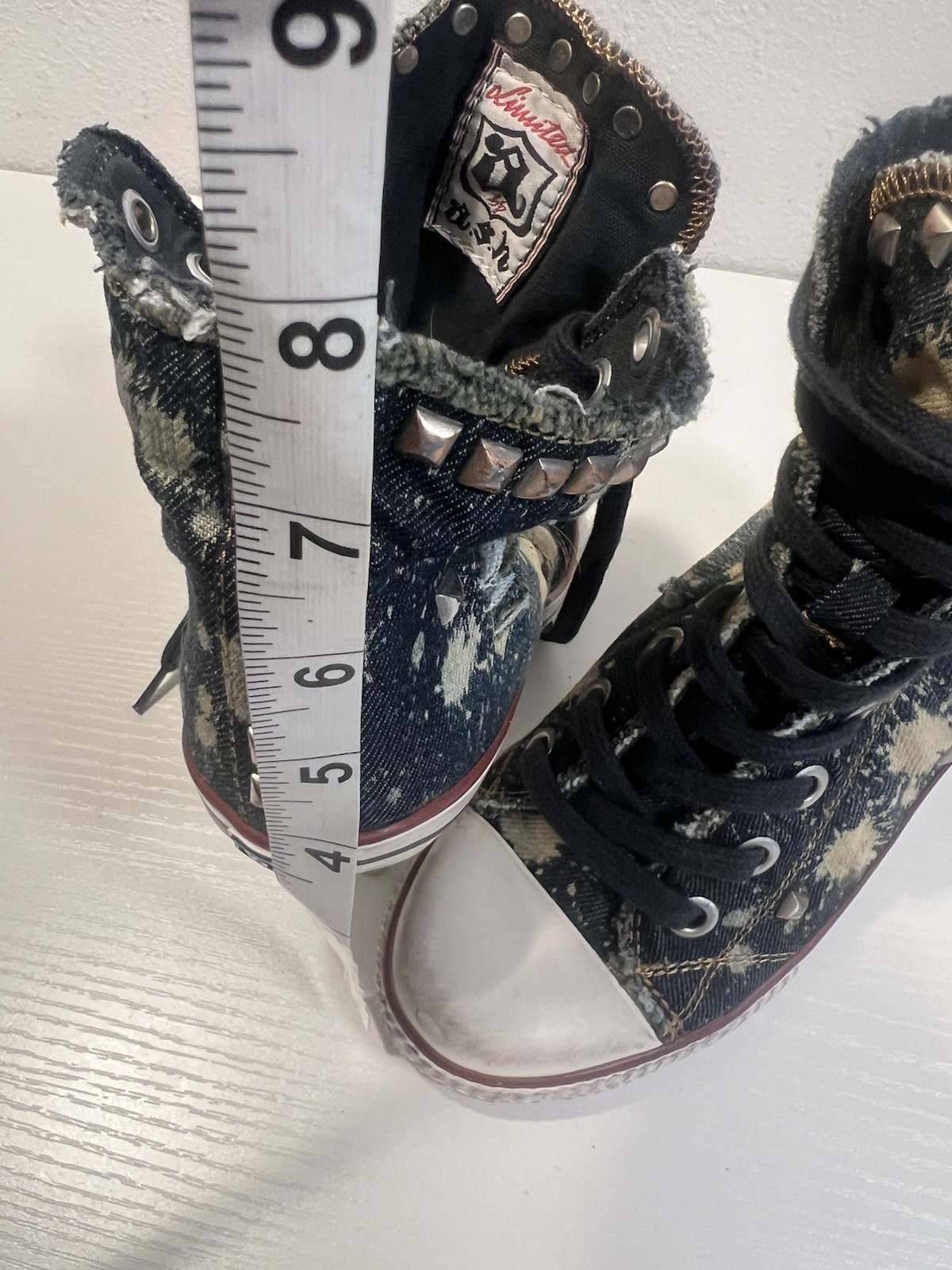 Ash Stone 39 Stilletto Sneakers High Heel Boots Studded Acid Wash Booties Thelma