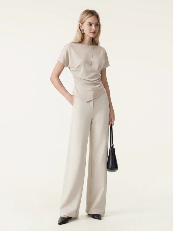 OGL 2Pcs Set Boatneck Angled Tee & Mid Rise Wide Leg Trousers – Free SHIPPING!!!