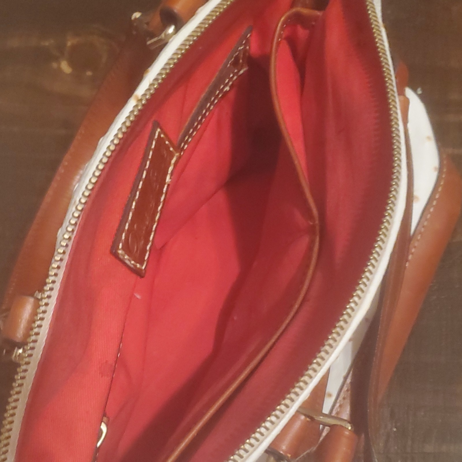 Dooney & Bourke White/Brown Perforated Satchel Zip Detachable Strap Lined