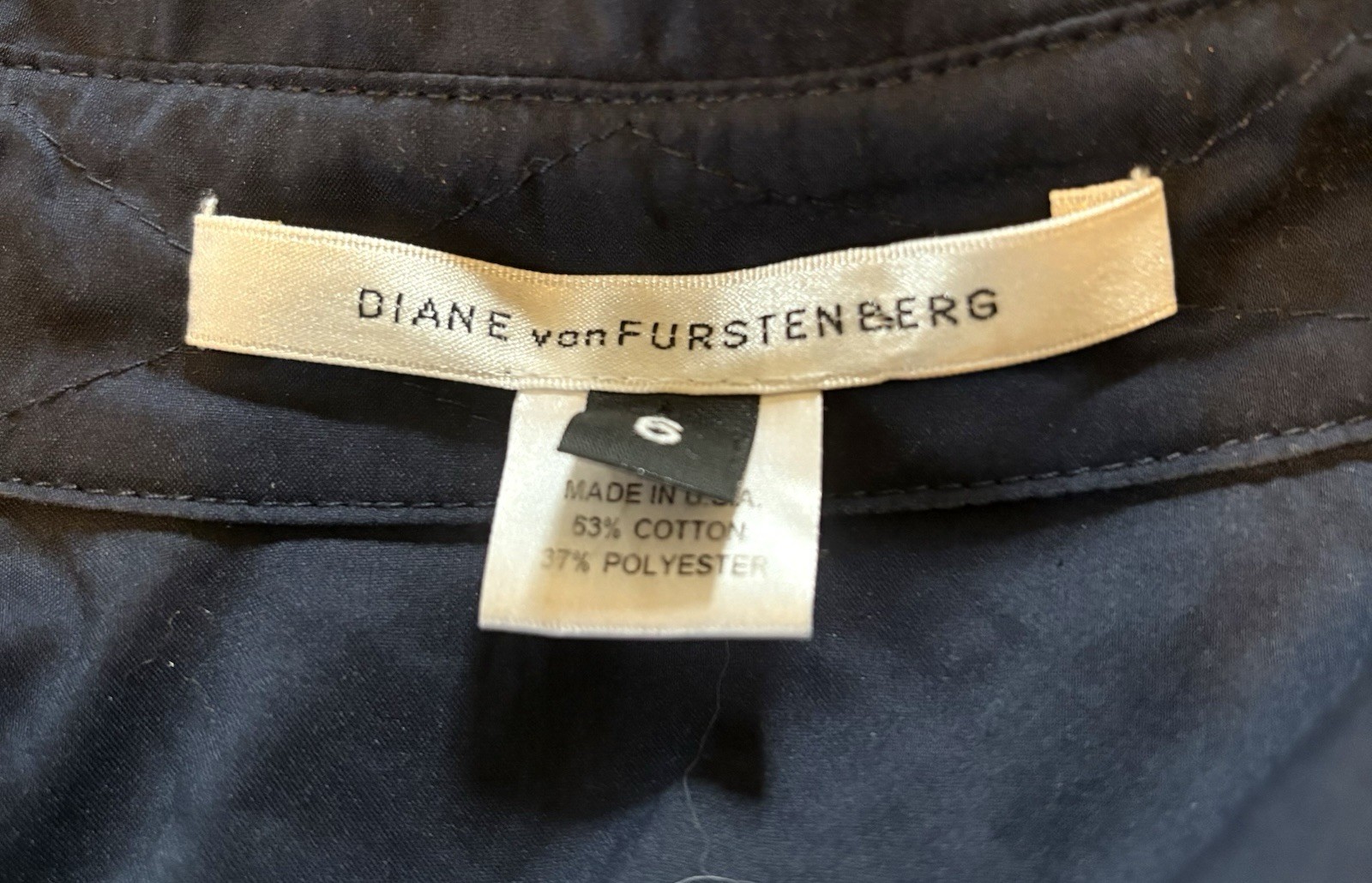Diane Von Furstenberg Navy Classic Shirt Tie Poplin Collared Dress 6 S Small