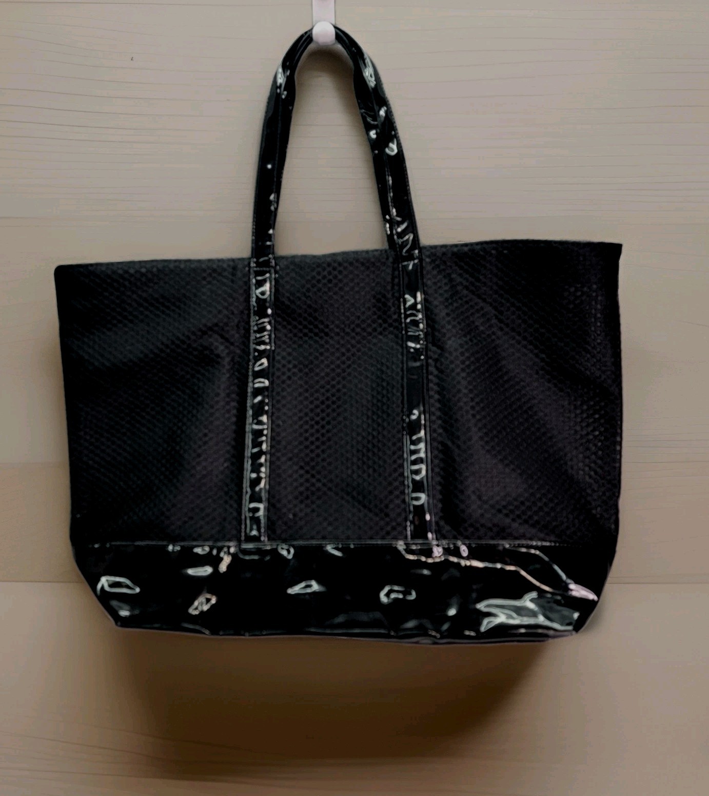 Victoria’s Secret Tote Bag Womens Large Black Mesh Logo PVC Zip Shoulder Travel
