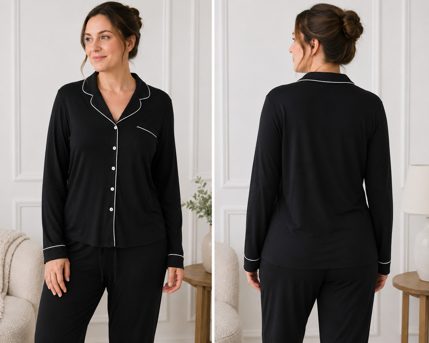 Cozy Earth Womens Tall XXL Black Bamboo Pajama Top Long Sleeve Sleepwear