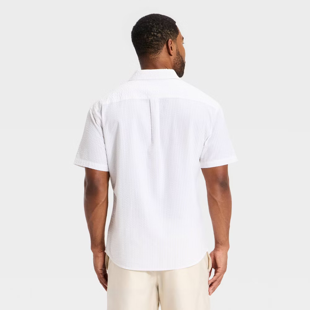 Men Short Sleeve Seersucker Button-Up Shirt – Goodfellow & Co Cream L