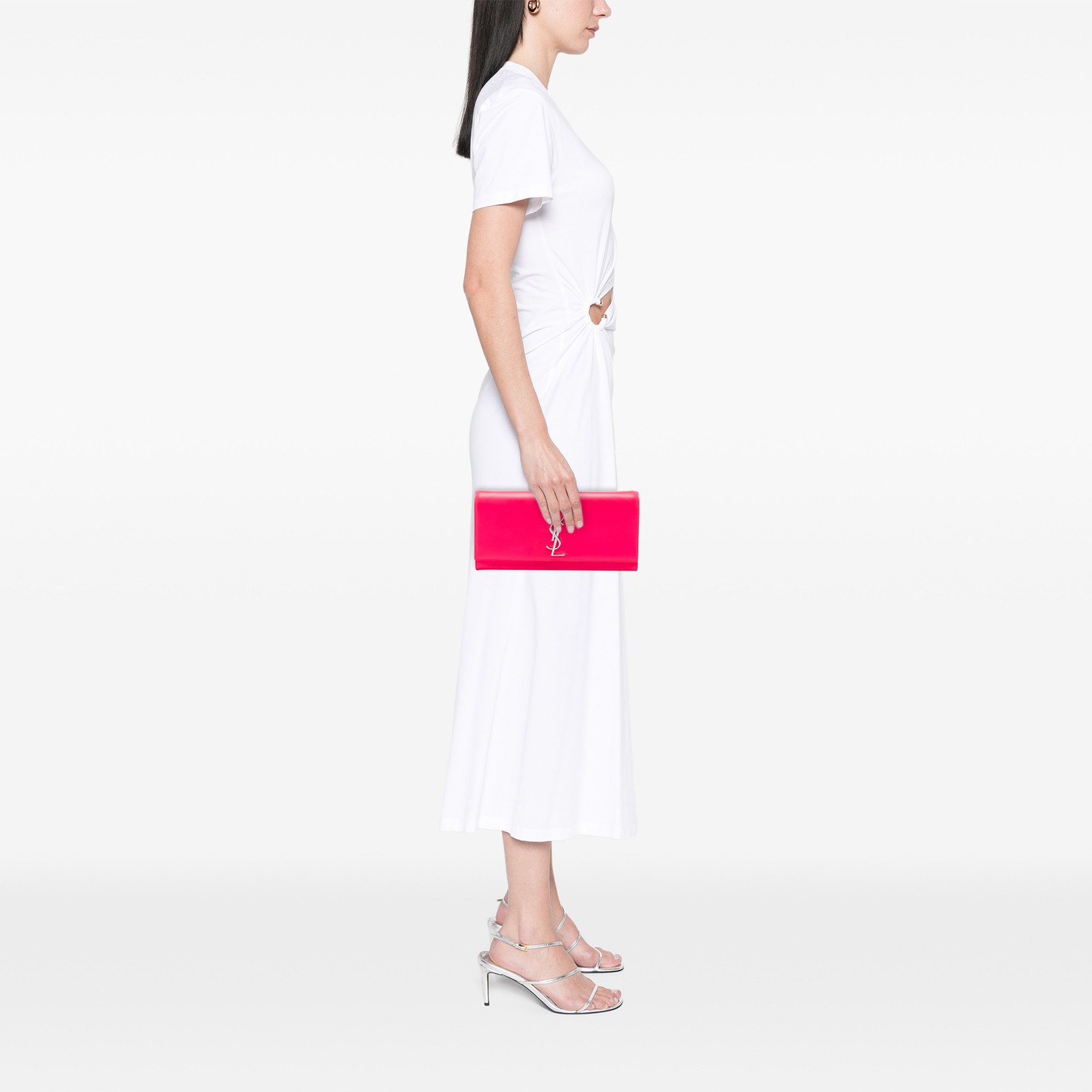 Saint Laurent Smooth Calfskin Monogram Cassandre Clutch Pre-Loved Hot Pink