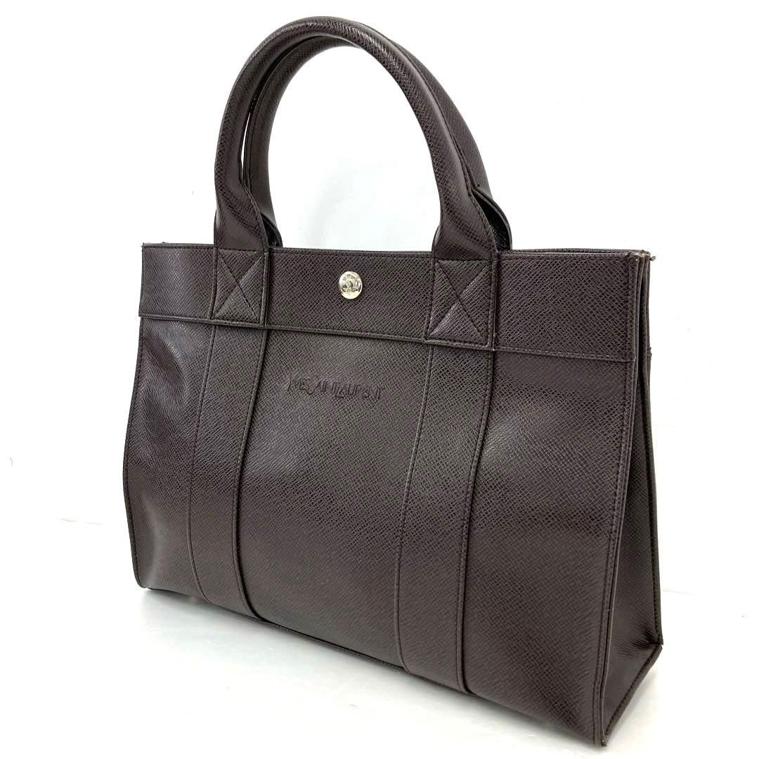 Yves Saint Laurent Brown Leather Tote Bag Unisex Logo Silver Hardware Auth