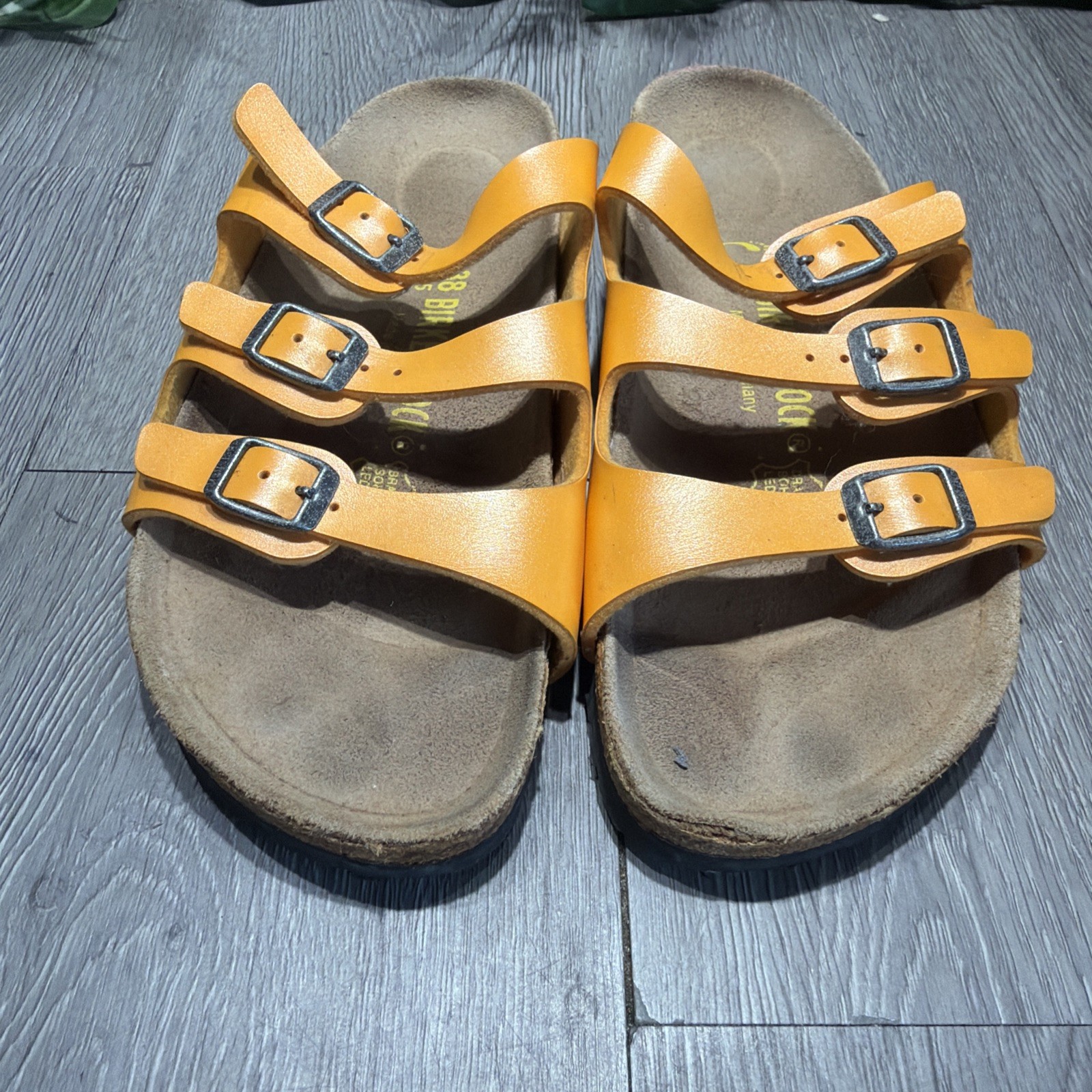 Birkenstock Florida Birko-Flor Orange 3 Strap Sandals Women 38 L7 Narrow
