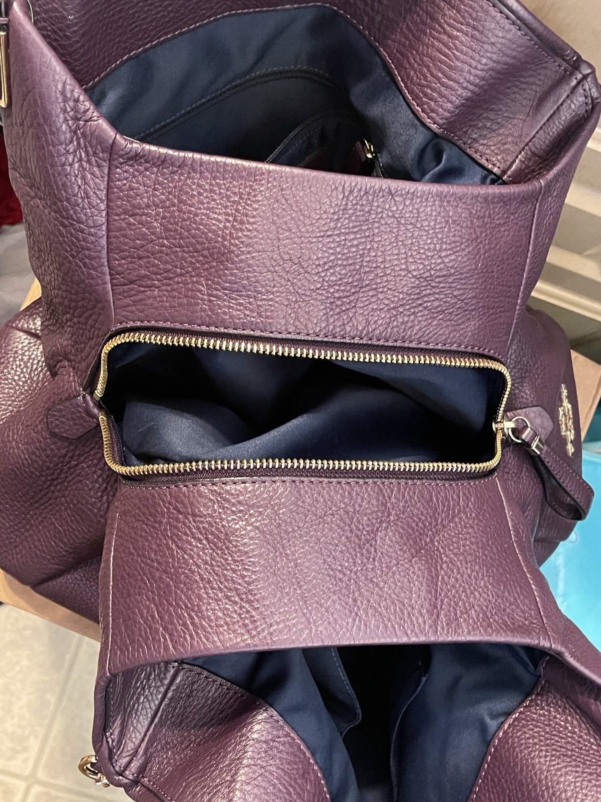 Coach Madison Phoebe Plum Purple Leather 3 Compartment Shoulder Tote W/ Hang Tag