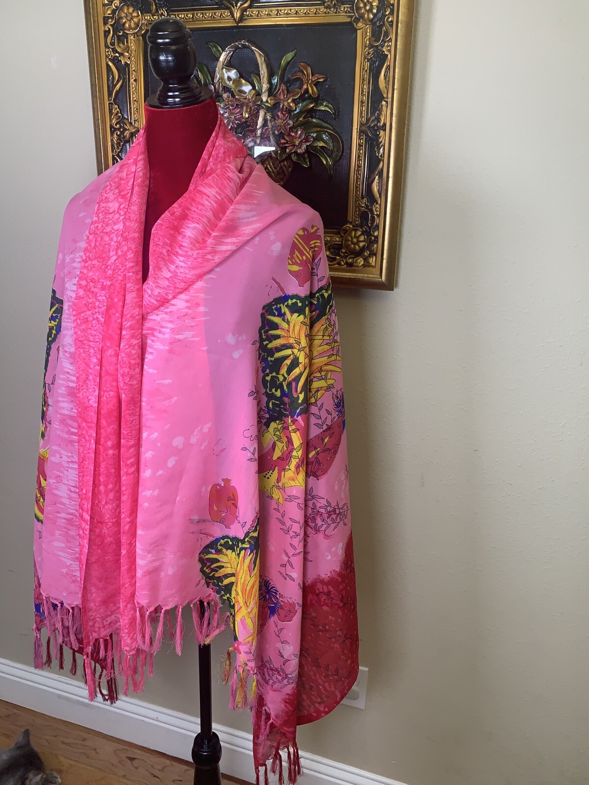 Large 180 *110 m . 100 % GEORGETTE Pink Pattern Scarf And ShawL