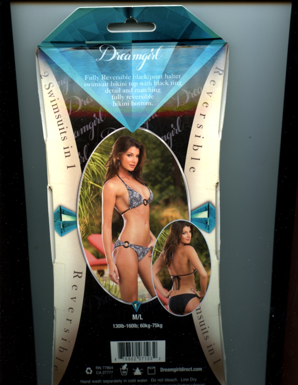 Dreamgirl 5781 Swimwear 2 Piece Bathing Suit Black Reversible Bikini New in box