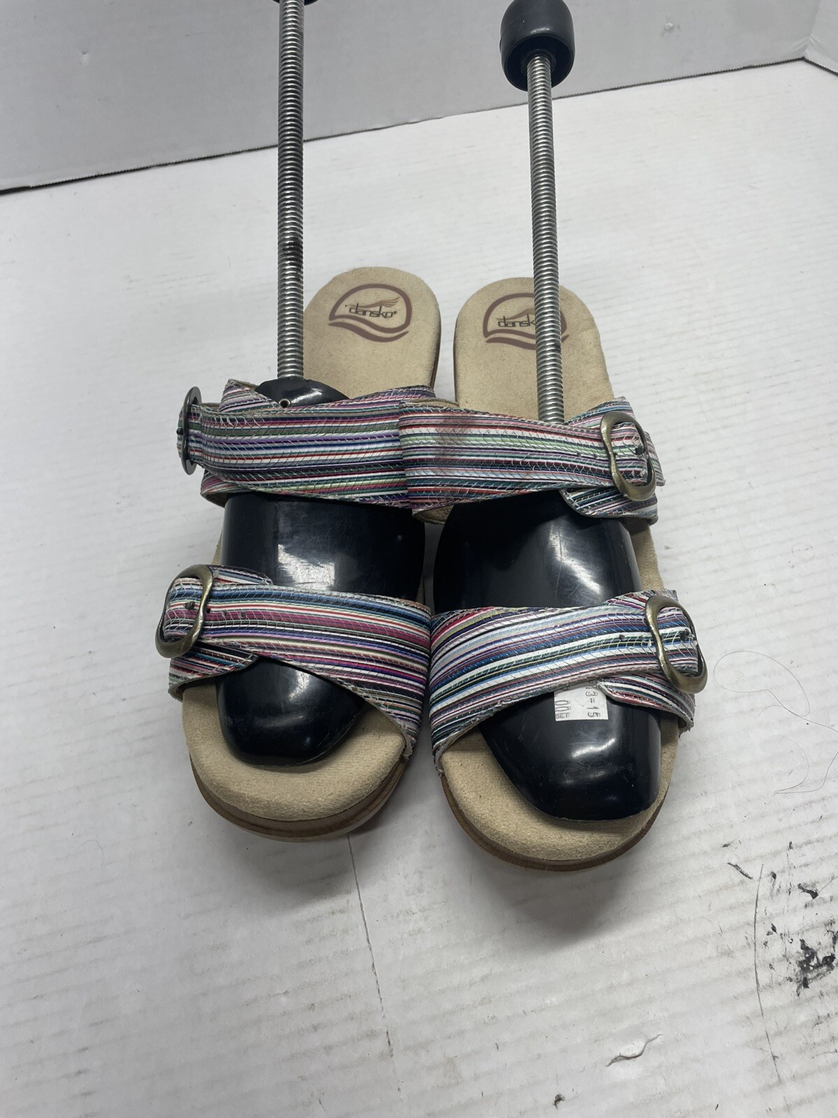 Dansko Sophie Multi Stripe Leather Buckle Clog Sandals Size 41 = US Size 10.5/11