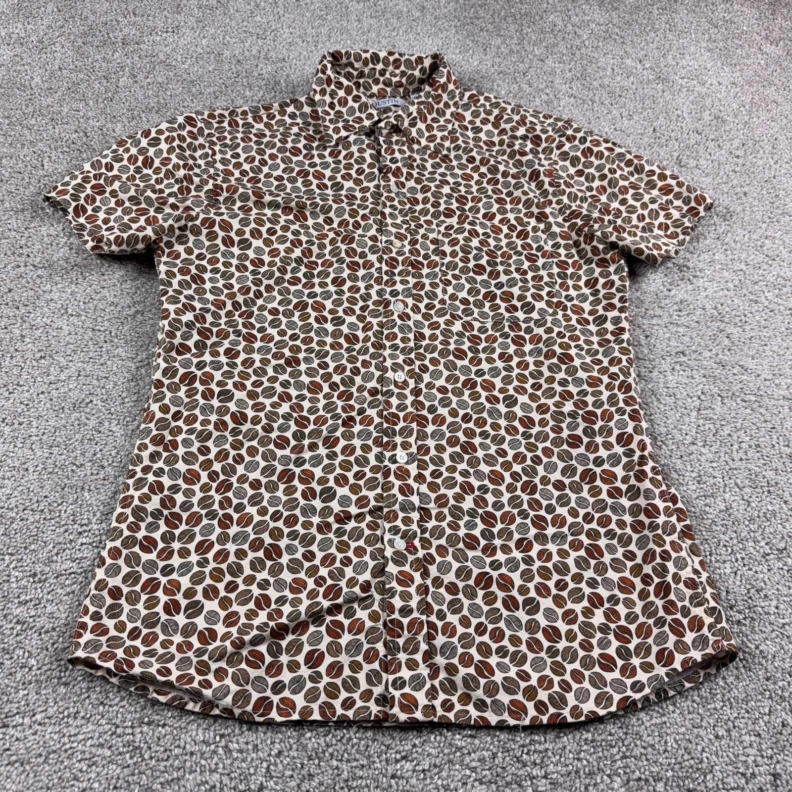 Gustin Shirt Mens Medium Brown Button Up Short Sleeve USA Made Lightweight