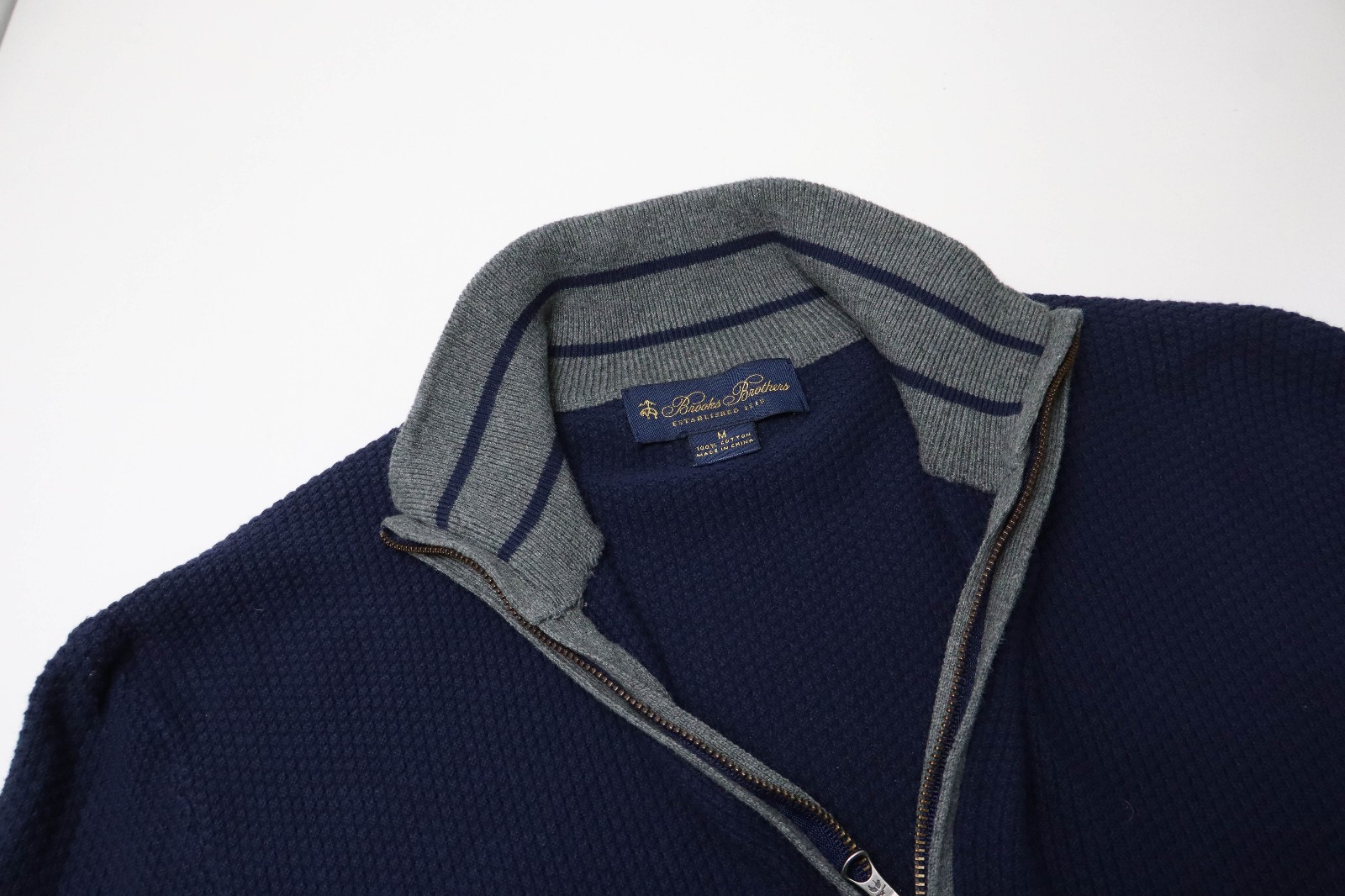 Brooks Brothers Sweater Mens Medium Blue Knit High Neck Half Zip
