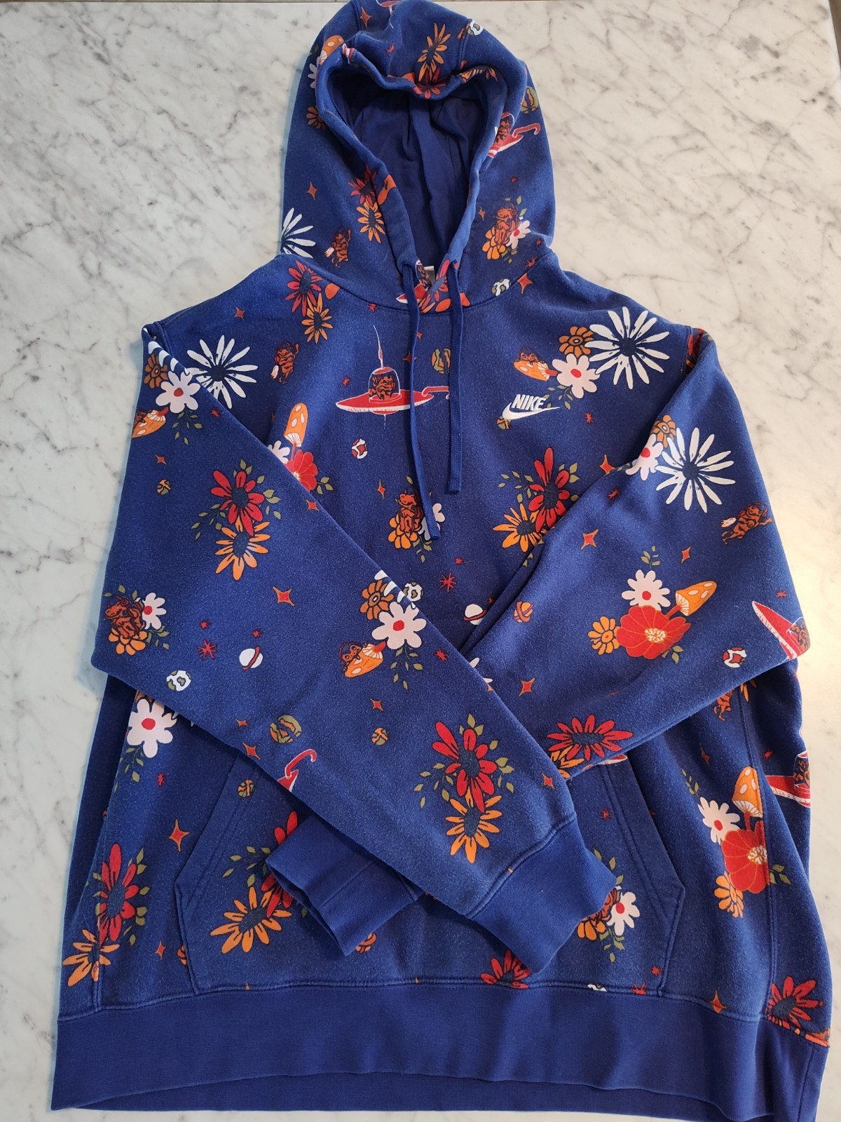 Nike UFO & Floral All Over Print Pullover Hoodie Mens XL Blue DR1752 455