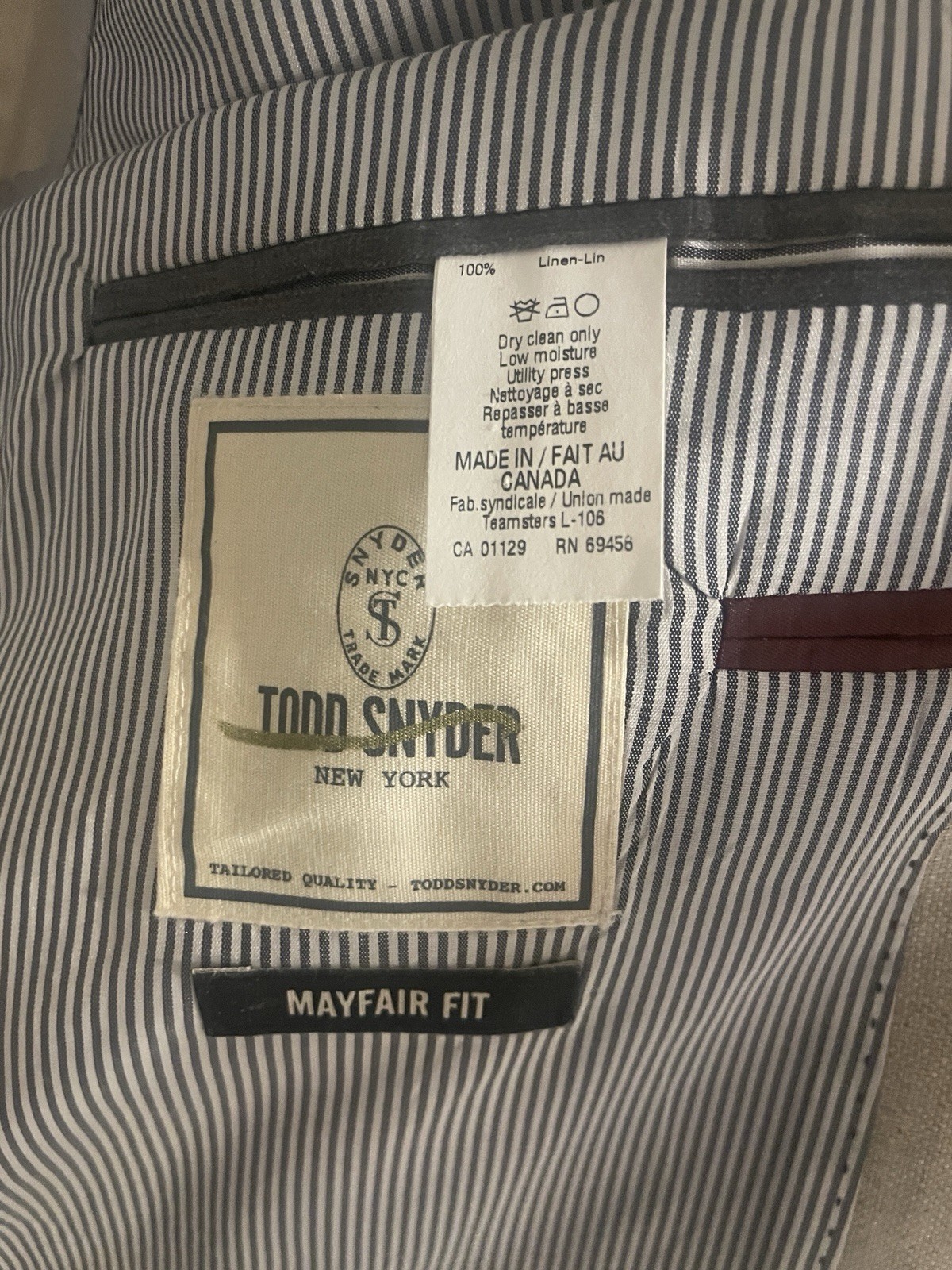 Todd Snyder Blazer Mens Size 44L Mayfair Fit Linen