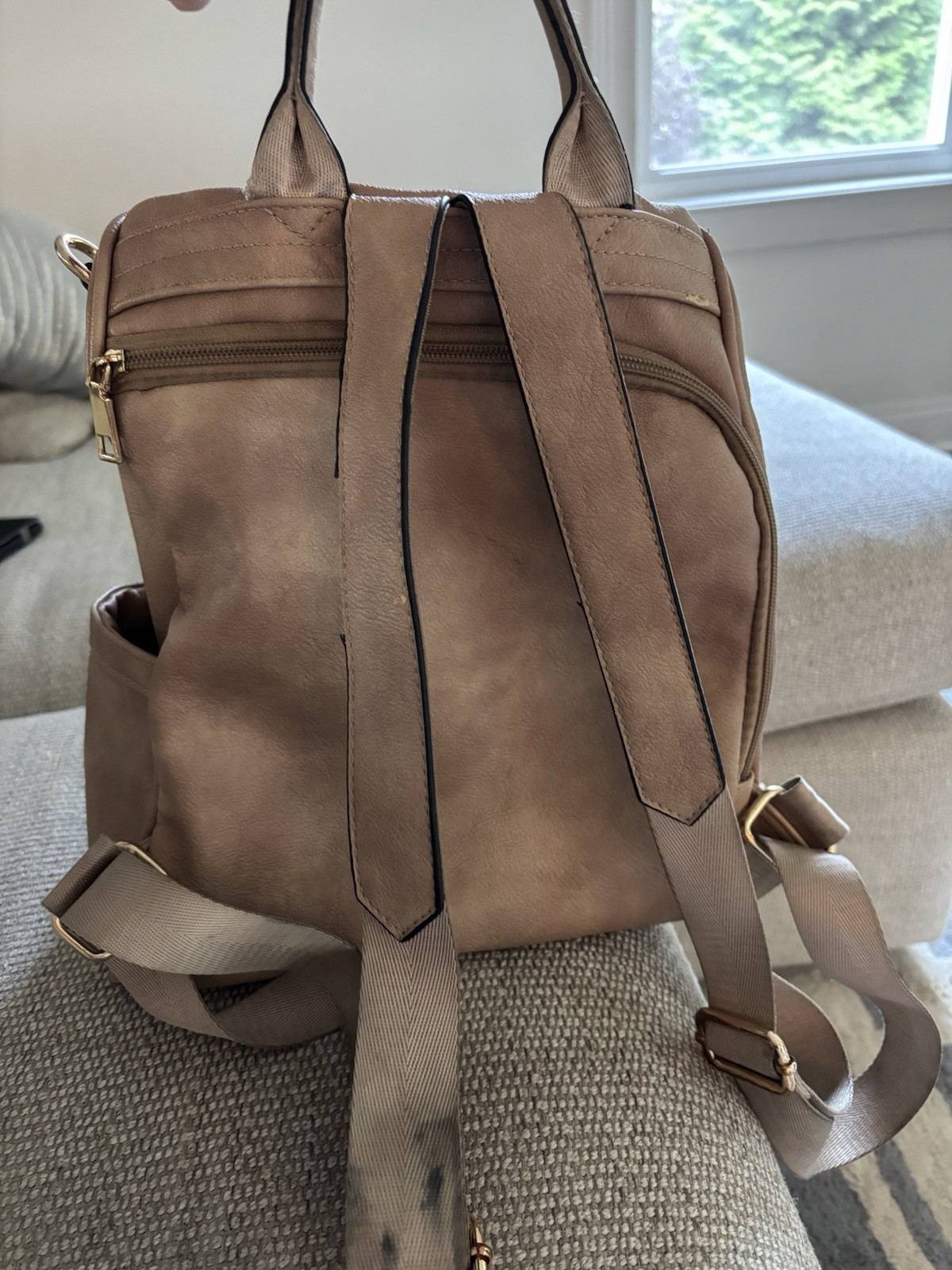 CLUCI Beige Backpack Purse Top Handle Detachable Adjustable Strap Zip Pockets