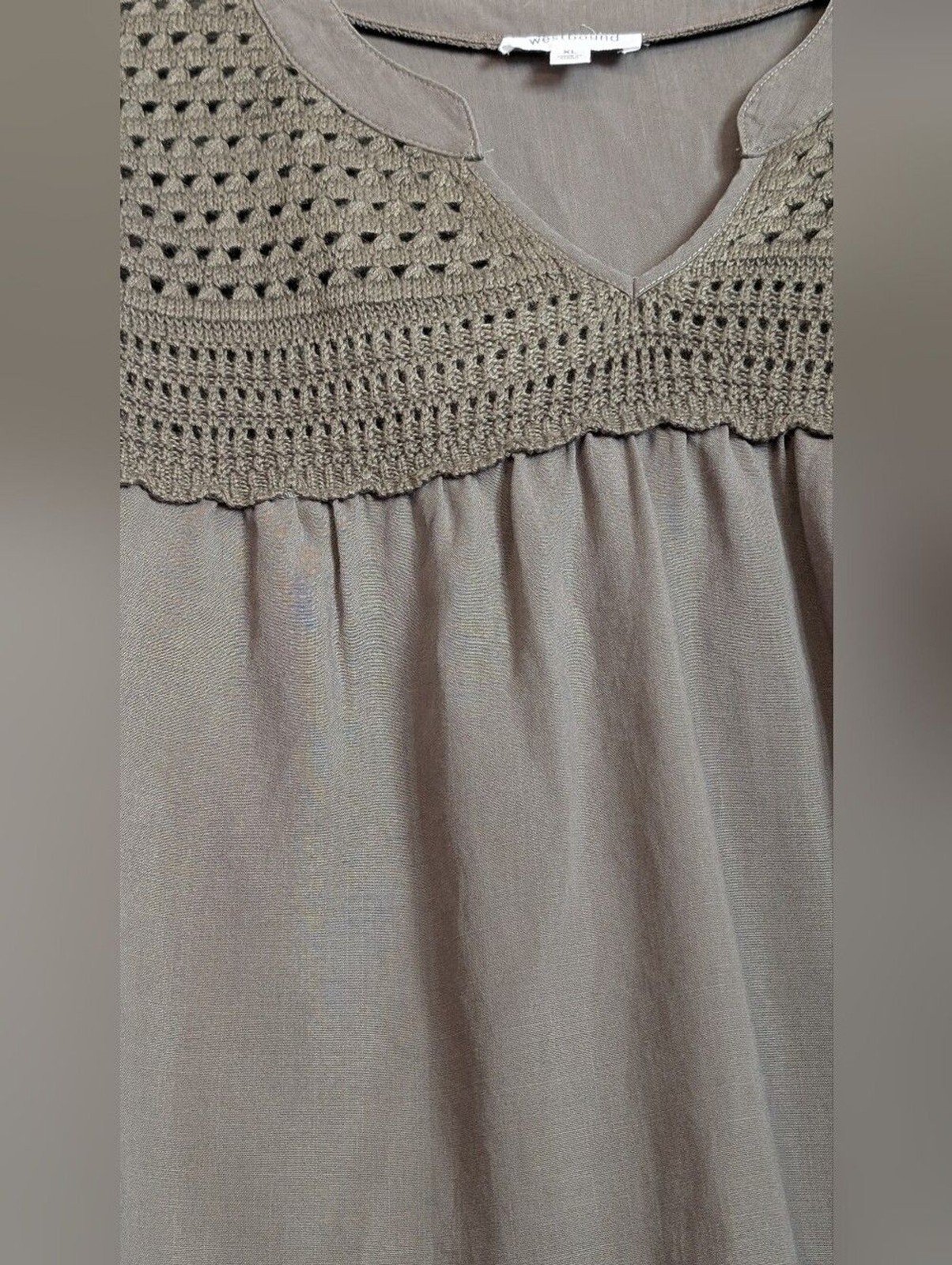 Westbound Olive Green Crochet Yoke Short Sleeve Blouse NWT Size XL