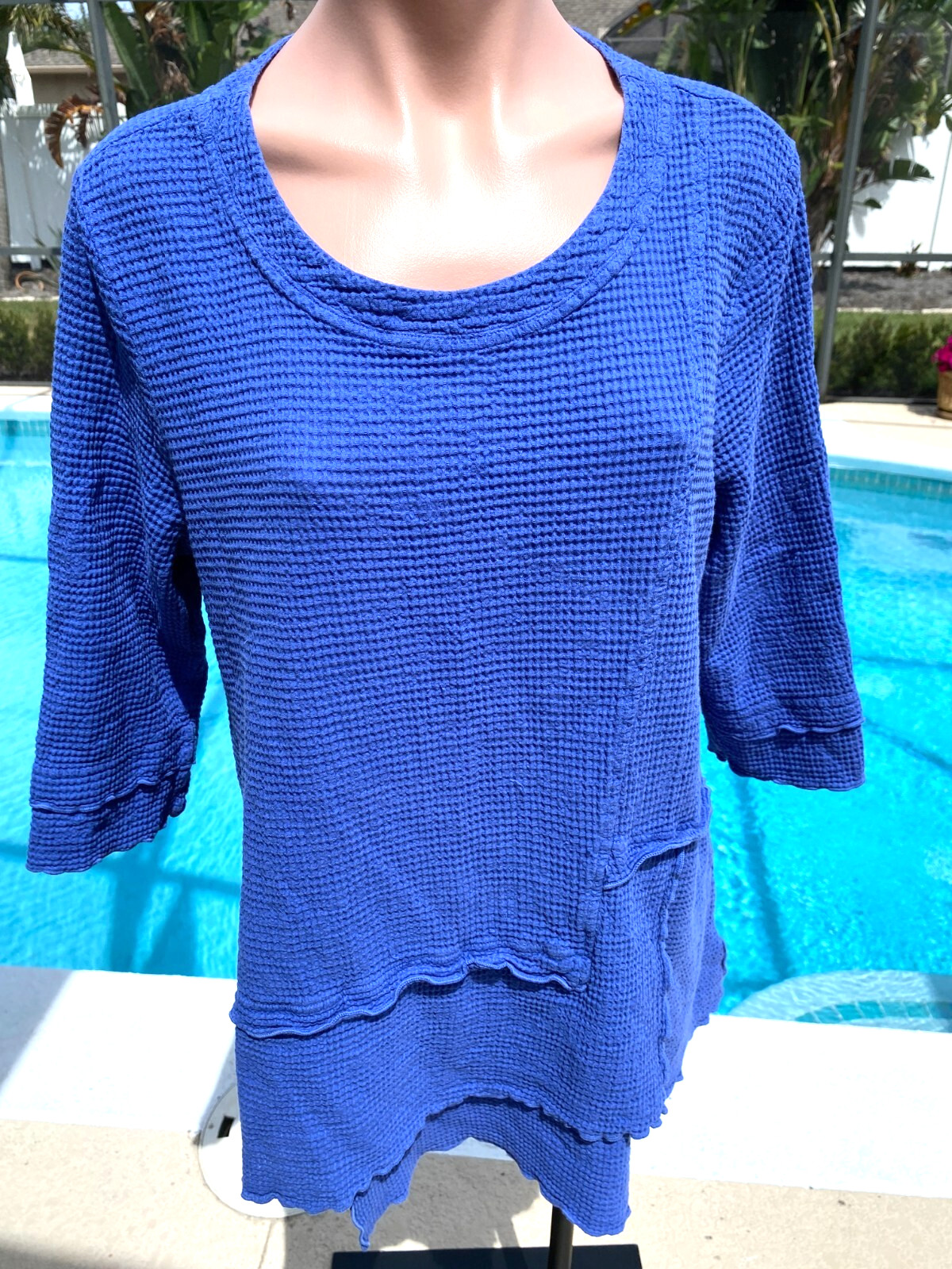 Focus Casual Life Waffle Textured Tunic Layered Top Womens Blouse L Large