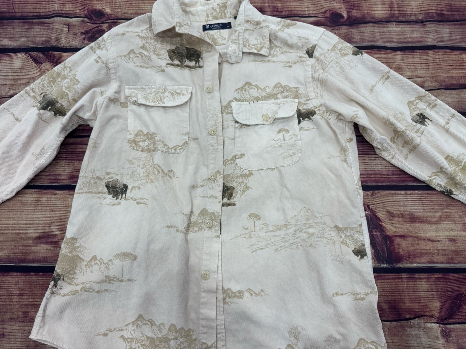 Cremieux Collection Men’s White/Beige Scenic Button-Up Shirt Long Sleeve M
