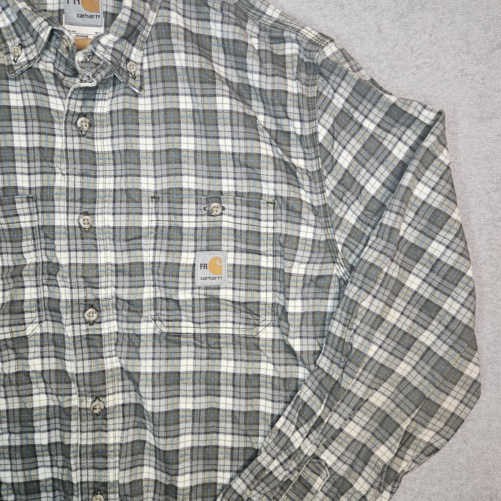 Carhartt FR Flame Resistant Shirt Mens Large Plaid Flannel Button Front Workwear