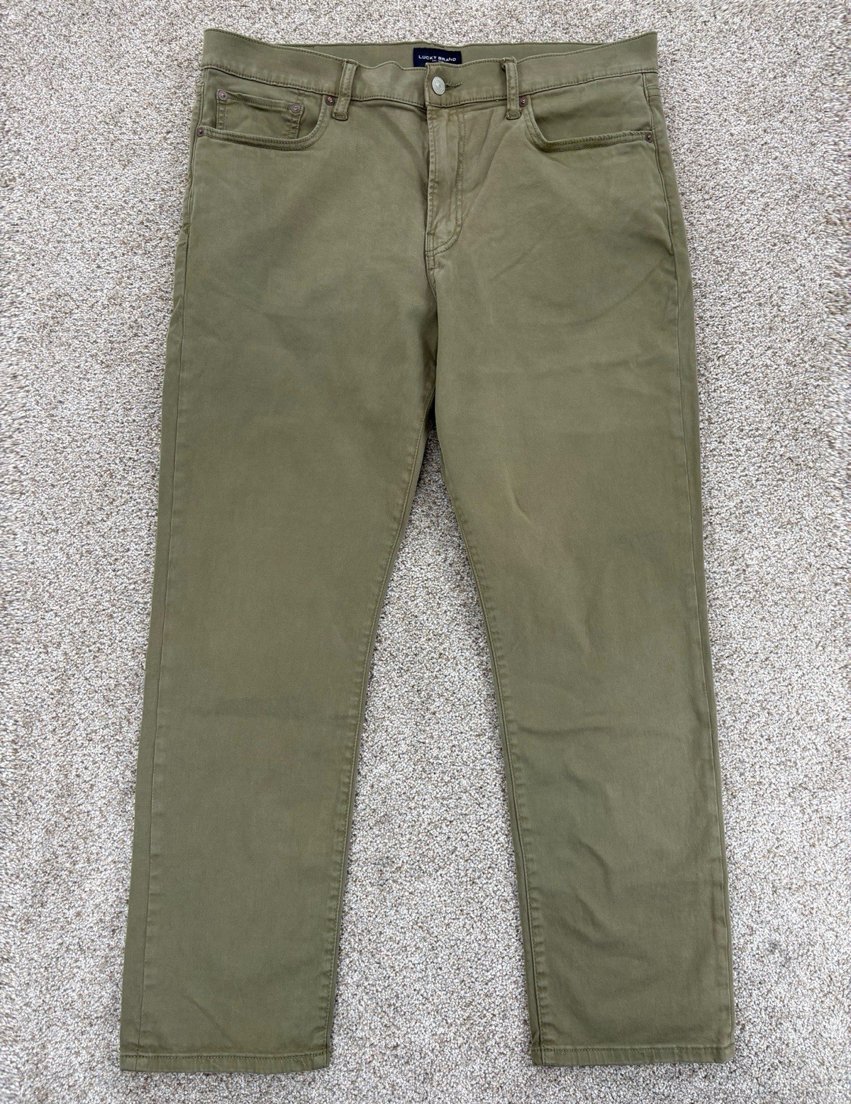 Lucky Brand 412 Athletic Slim Jeans Mens 36×30 Olive Green Cotton Sueded Twill