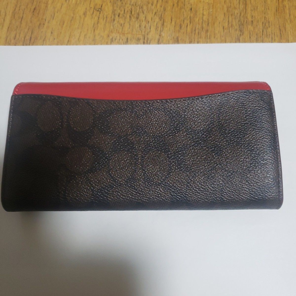 Coach Long Wallet, Envelope Style, Two-Tone, Red and Brown