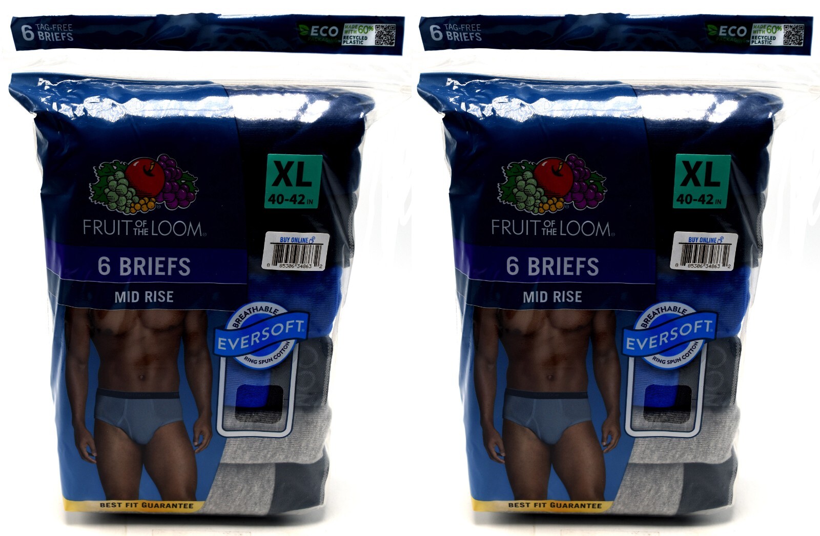 12 Blue Gray Extra Large XL 40-42 Briefs Mid Rise Fruit of the Loom EG 102-107CM