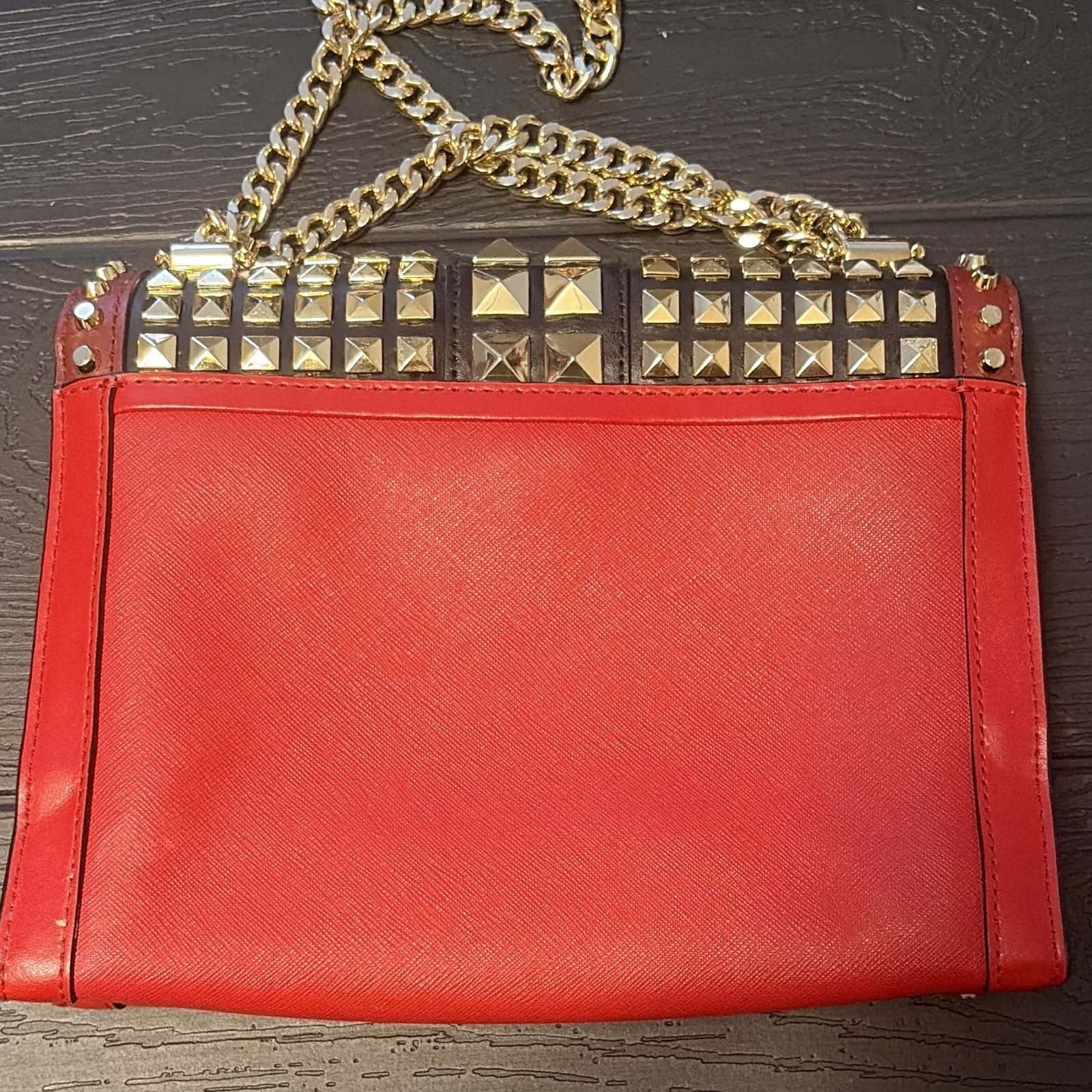 Michael Kors Red Studded Small Flap Crossbody Bag w/ Chain Strap Push Lock