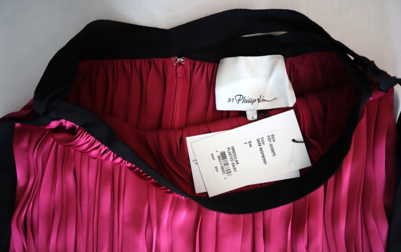 3.1 Phillip Lim F221-3539EPS Sz 2 Dark Raspberry Irregular Pleated Skirt $550