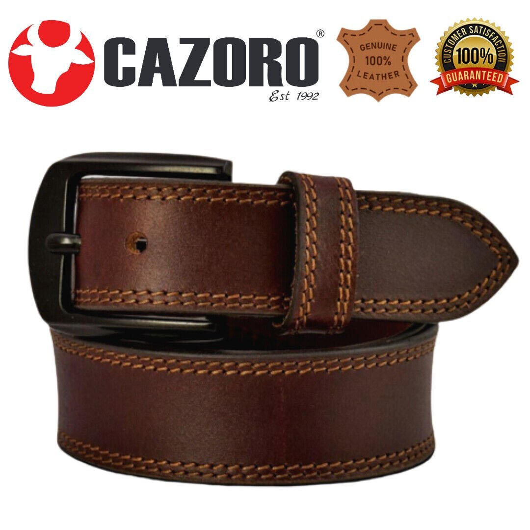 Cazoro Genuine Leather Men Big and Tall Jeans Belt Size 44″- 56″, Tan
