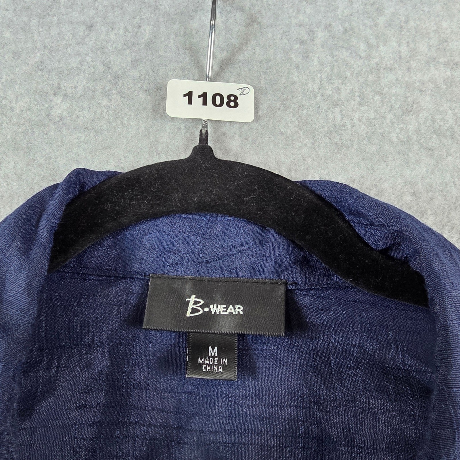 B-Wear Women Navy Blue Twist Front Roll Tab Sleeve Button Up Blouse Size M