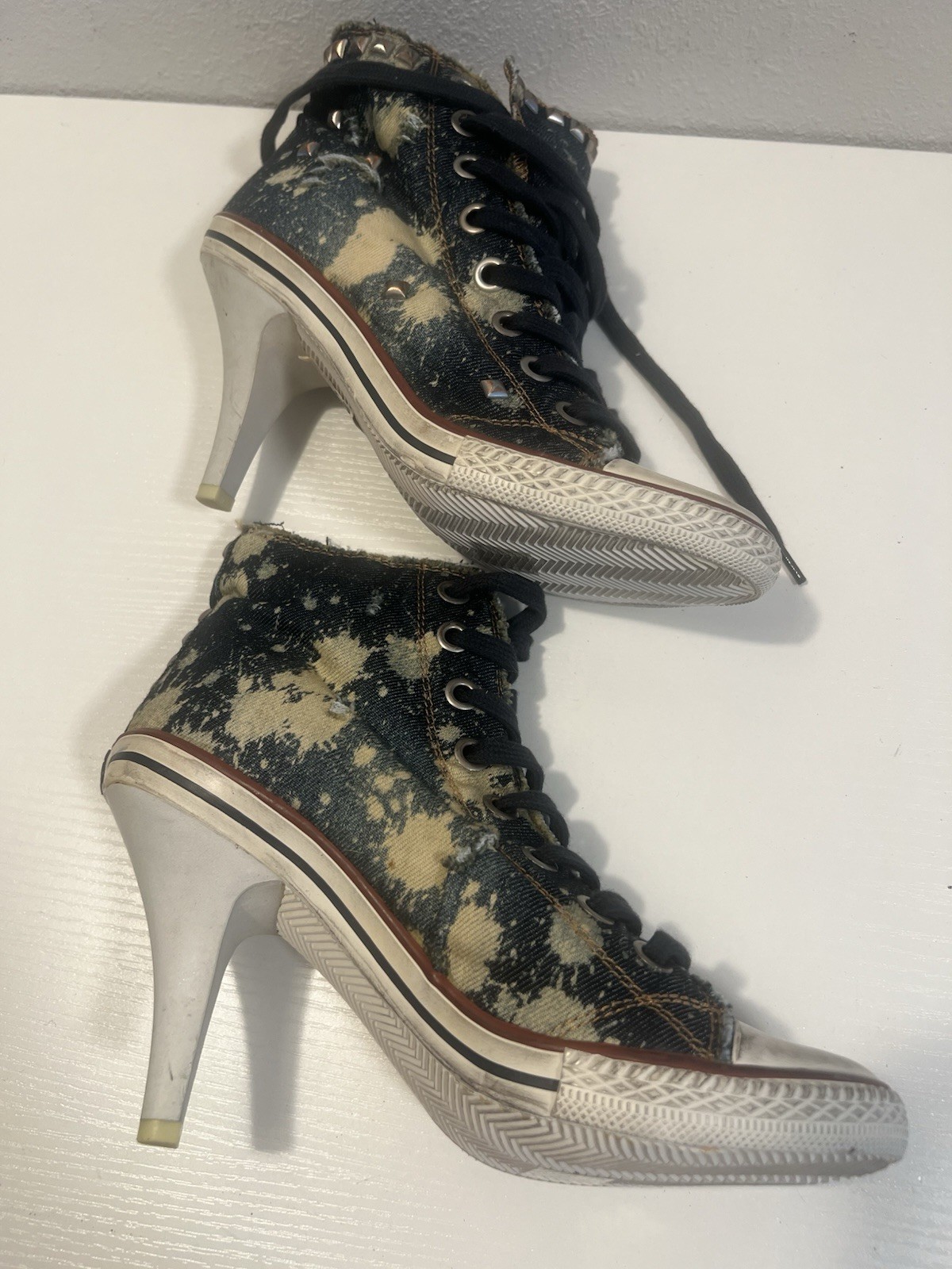 Ash Stone 39 Stilletto Sneakers High Heel Boots Studded Acid Wash Booties Thelma