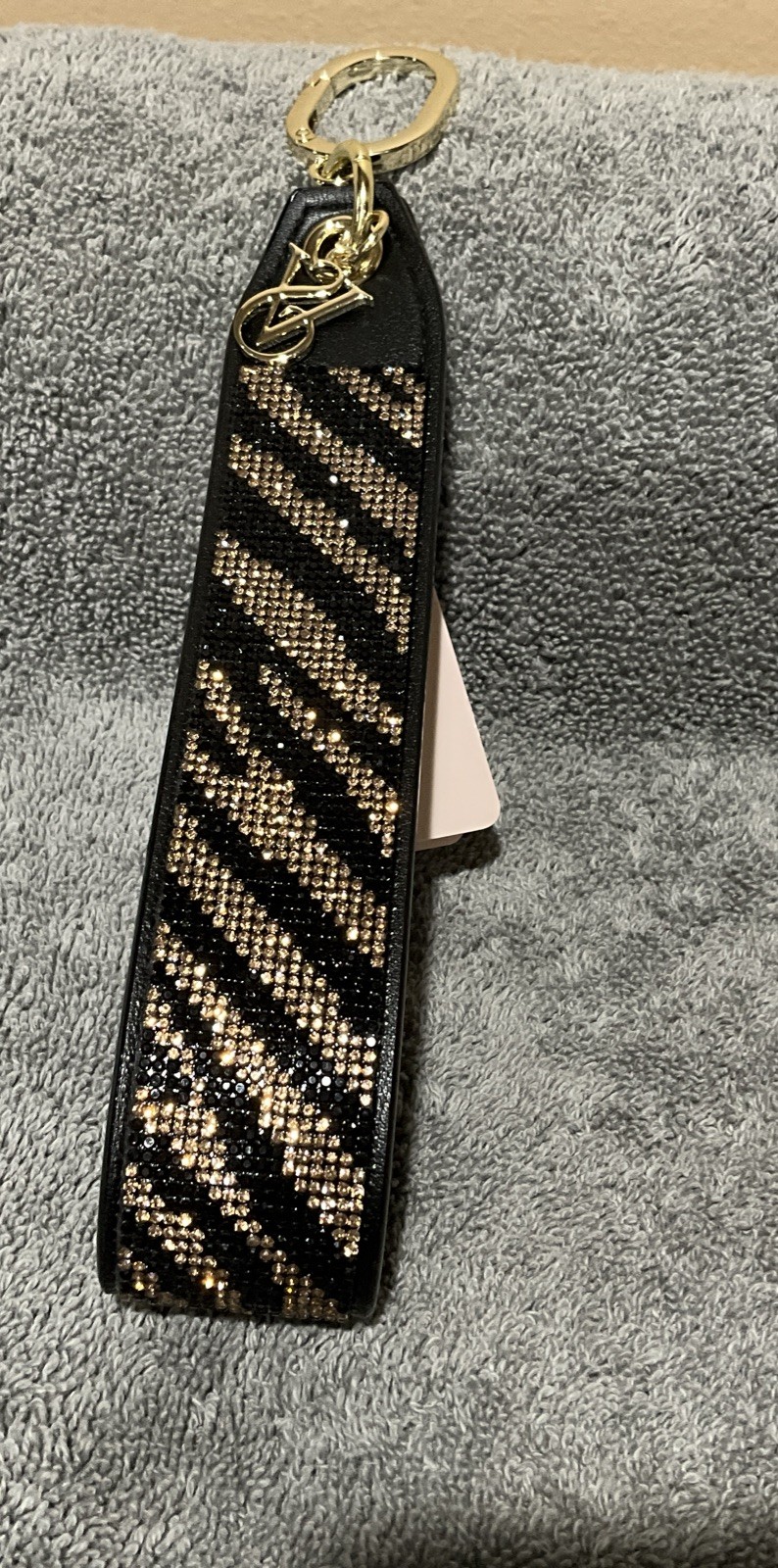 NWT Victoria’s Secret Bling / Rhinestone Black Zebra Wristlet Strap Keychain