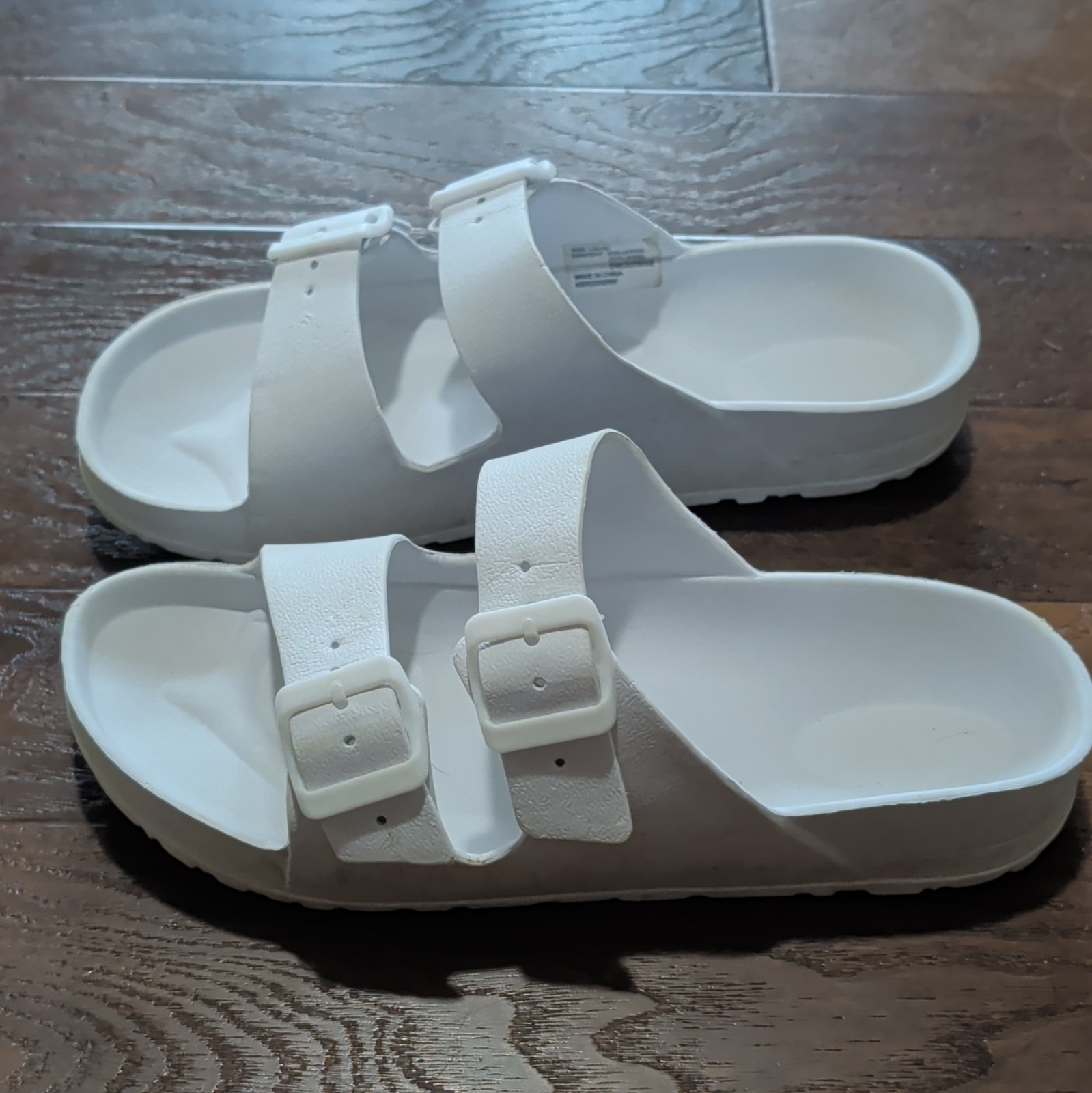 White Double Buckle Adjustable Slide Sandals Unisex Adults US 10 Synthetic