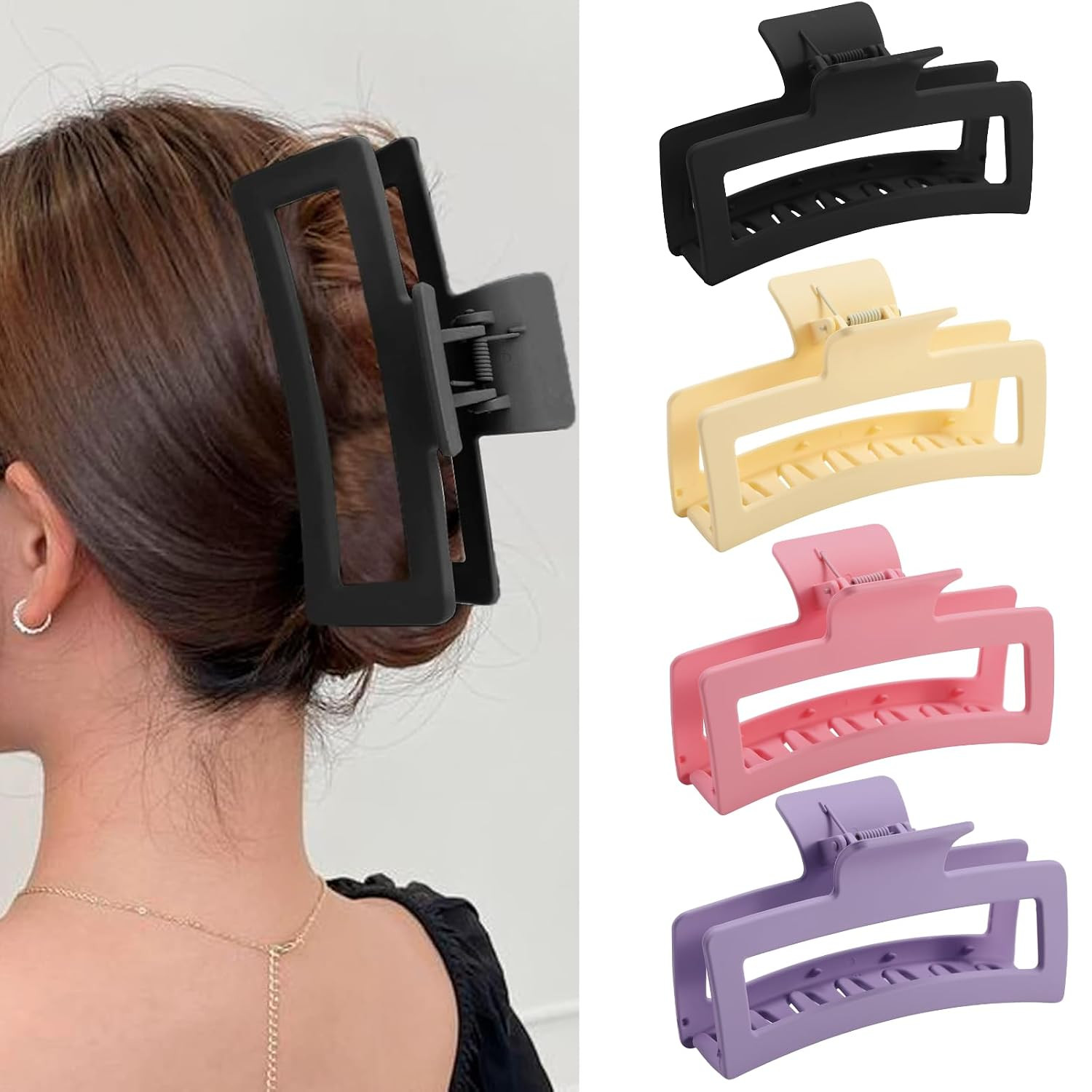 5 Inch Extra Large Claw Clips for Thick and Long Hair, 4 Pack XL Jumbo Matte Rec
