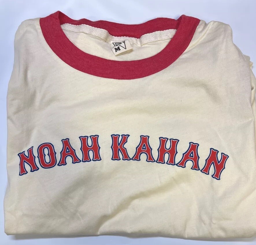 Noah Kahan Ringer T- Shirt Cream With Red Ringer Neckline And Sleeve. Small
