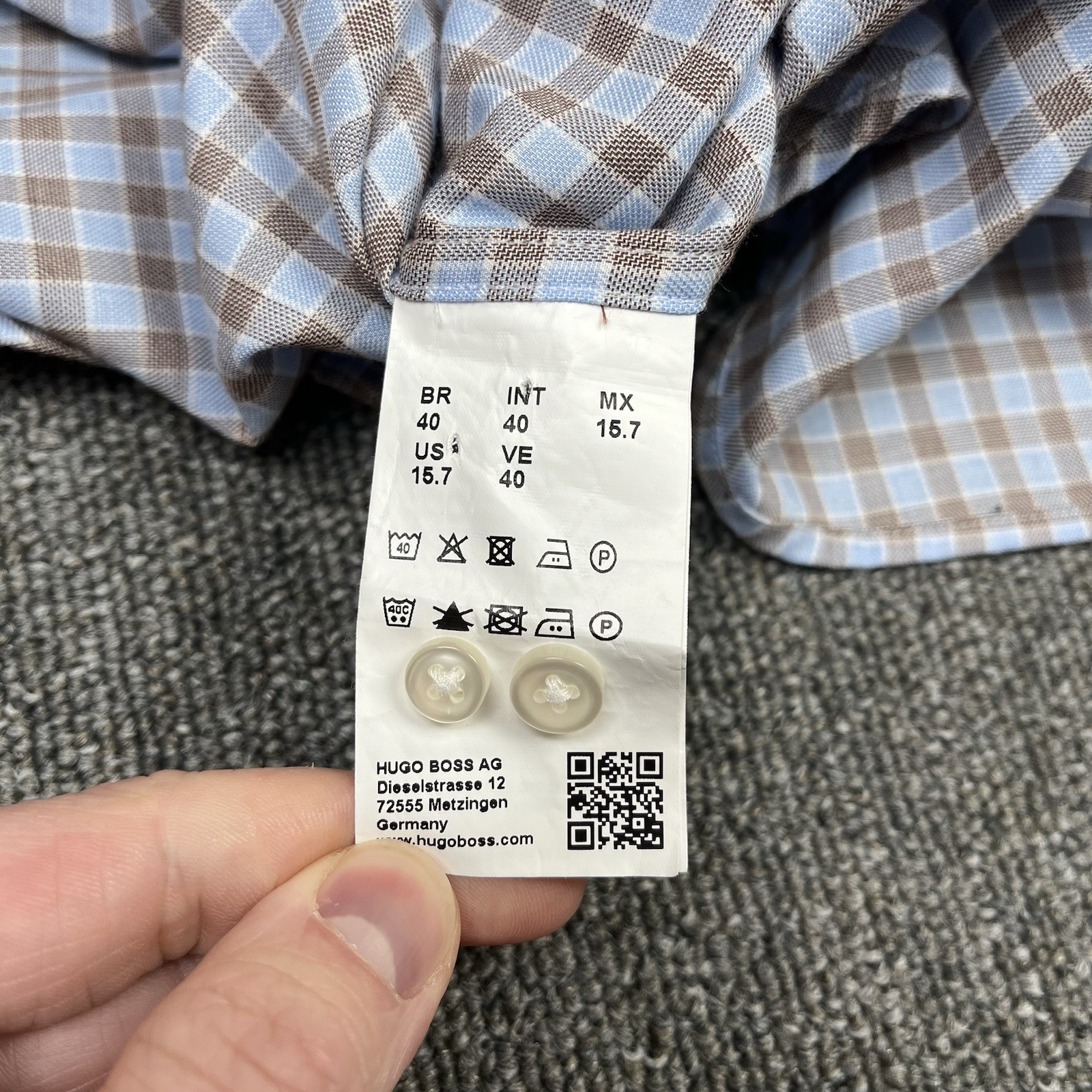 Hugo Boss Shirt Mens 40 Blue Check Gerald Regular Fit Barrel Cuff Easy Iron