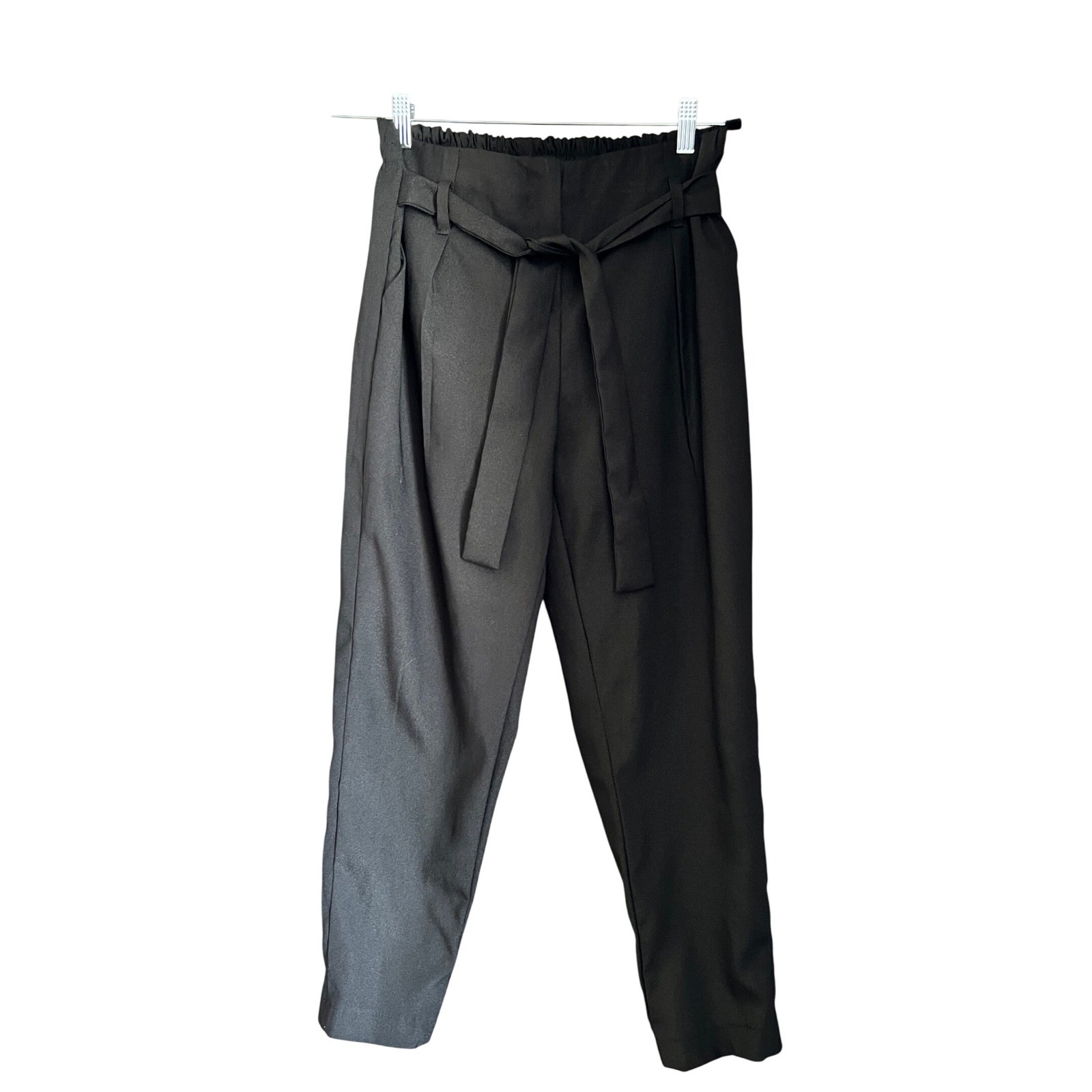 Chic Black Paperbag Waist Tie Cropped Pants Women’s Elegant Trousers Hand Made