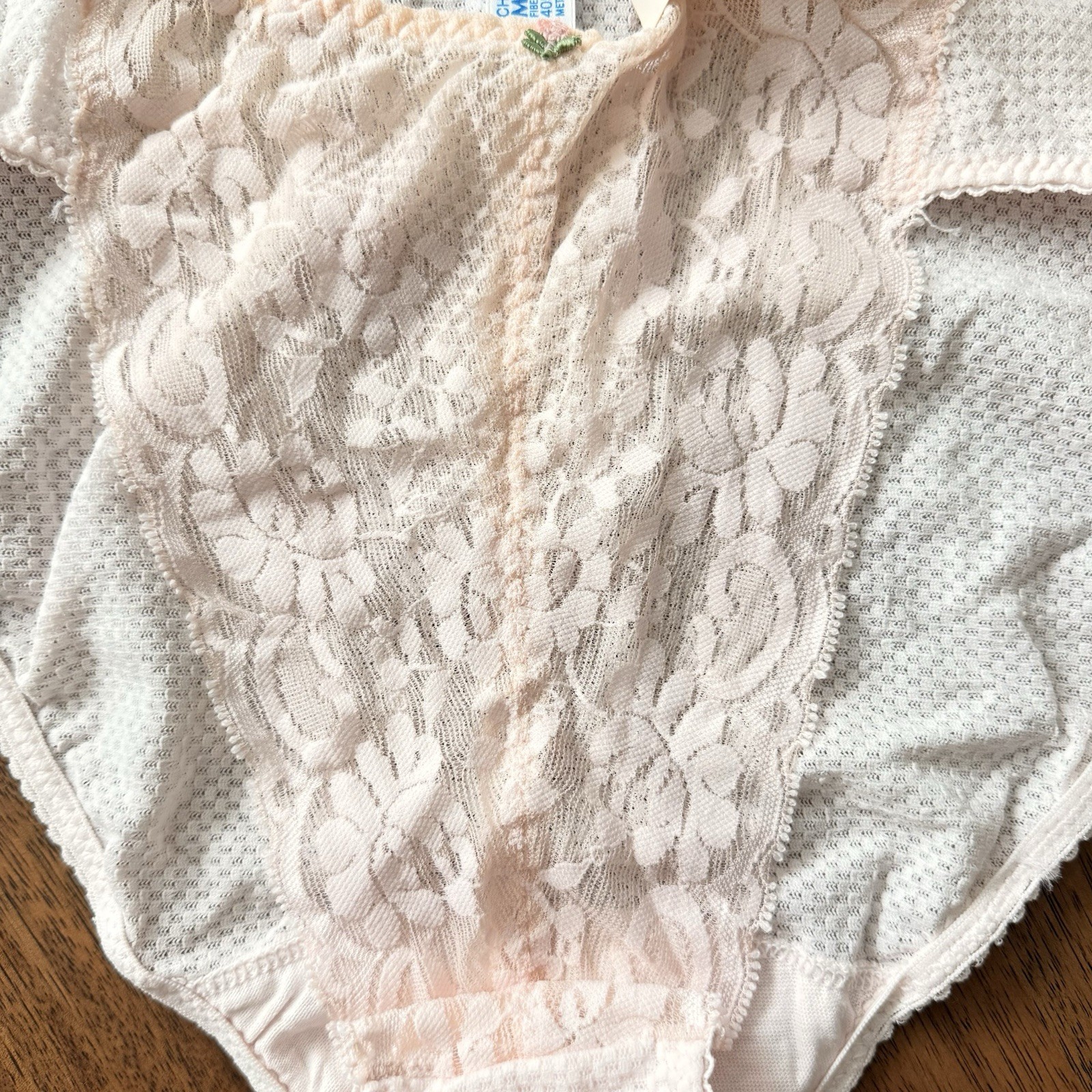 Vintage Maidenform Chantilly Panties Sz 6 Sheer Pink Lace High Leg ILGWU New