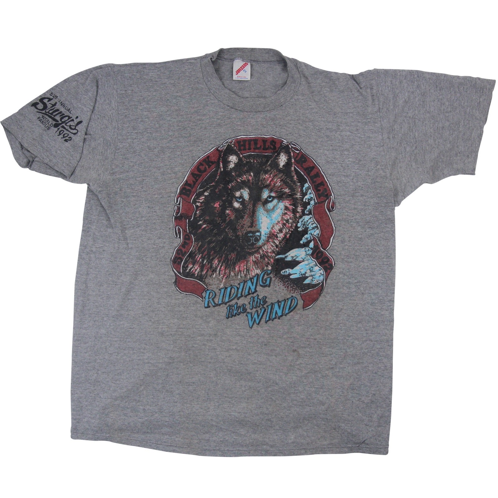 Vintage 1992 Stugis Rally XL “Riding like the Wind” Wolf Graphic T Shirt Gray